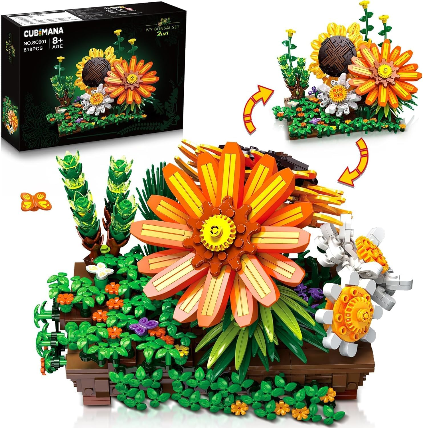 Flower Building Kits Botanical Bonsai Building Set - 924Pcs, Home Decor, Mother'S Day, Valentine'S Day, Christmas for Adults and Kids, Climbing Ivy, Sunflower, Chrysanthemum. image number 1