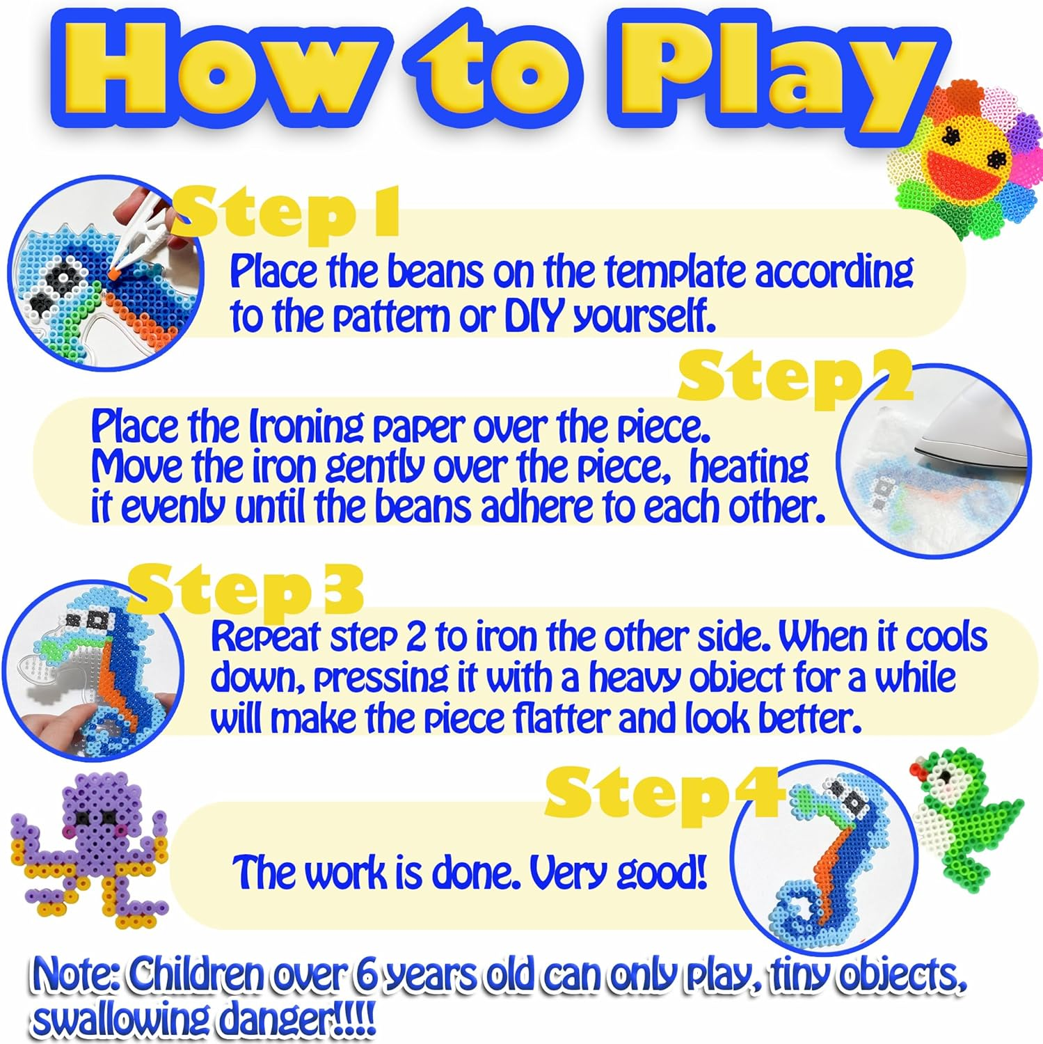 Yowamho Fuse Beads Kit - 48 Color Iron Beads Set, 8233 PCS 5Mm Beads, Art Crafts Set for Kids Ages 4-8, Girls Boys Gift Age 3 4 5 6 7 8 9 10 Years Old Present image number 3