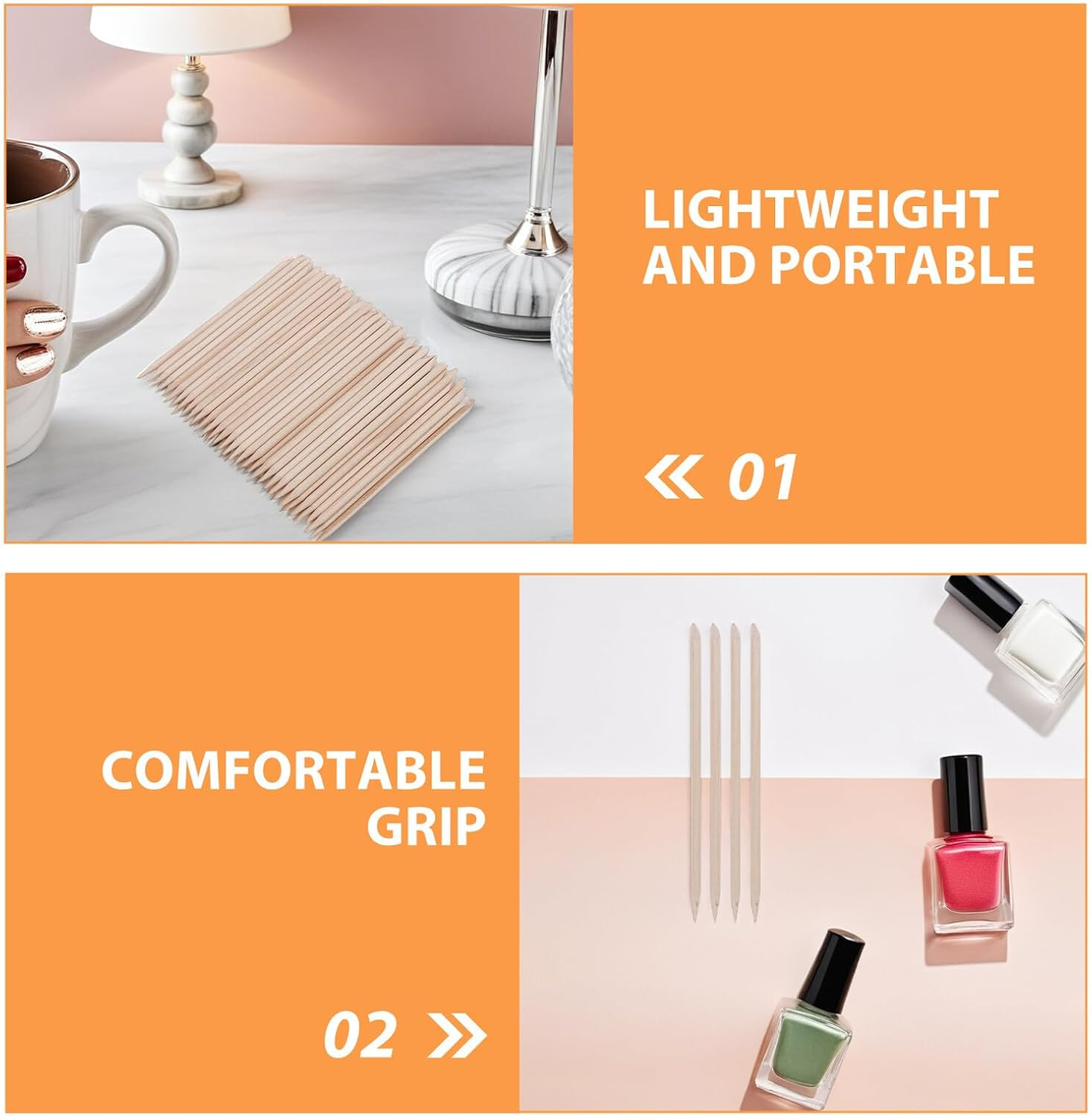 Mikinona 600Pcs Bamboo Double-Ended Nail Art Sticks 114Mm Manicure Pedicure Cuticle Pushers Nail Care Tools for Professional Accessories image number 6