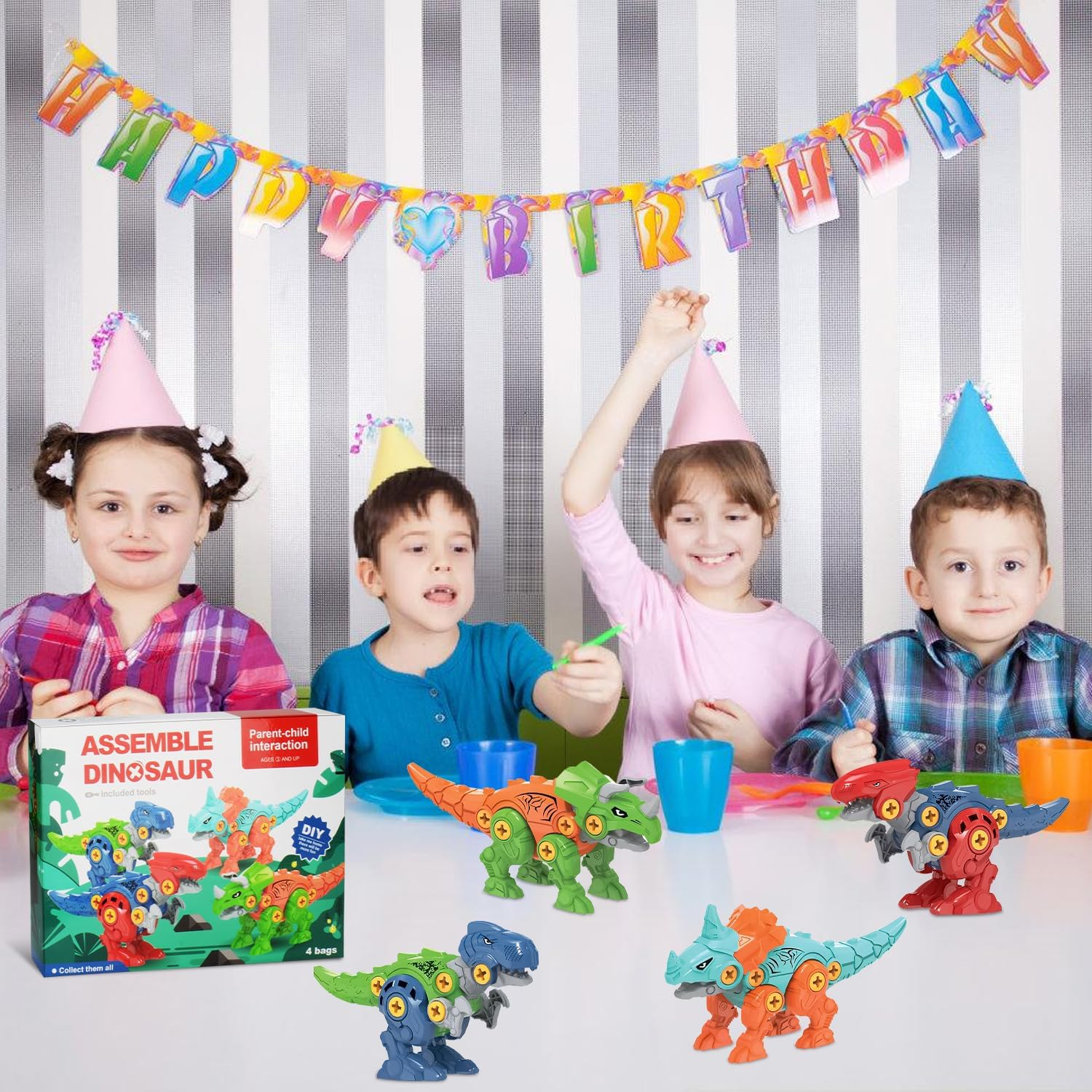 Yakiter 4 Pack Take Apart Dinosaur Toy, Educational Building Dinosaur Toy for 3 4 5 6 7 Year Old Kid Boy Girl, STEM Toy Birthday Gift Children Learning Construction Toy with Hand Drill Tool image number 4