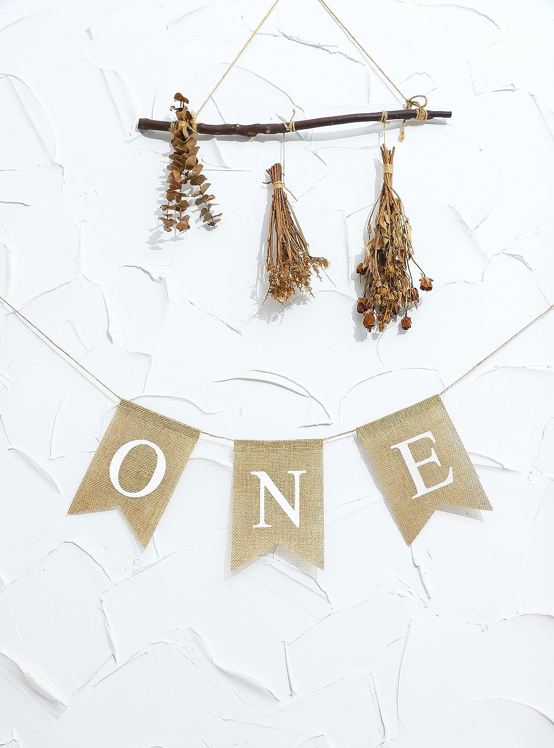 LOVENJOY 1St Birthday Decorations Rustic Burlap Banner for Baby Boy Girl One Year Old Celebration Handmade, Pre-Strung,White image number 3