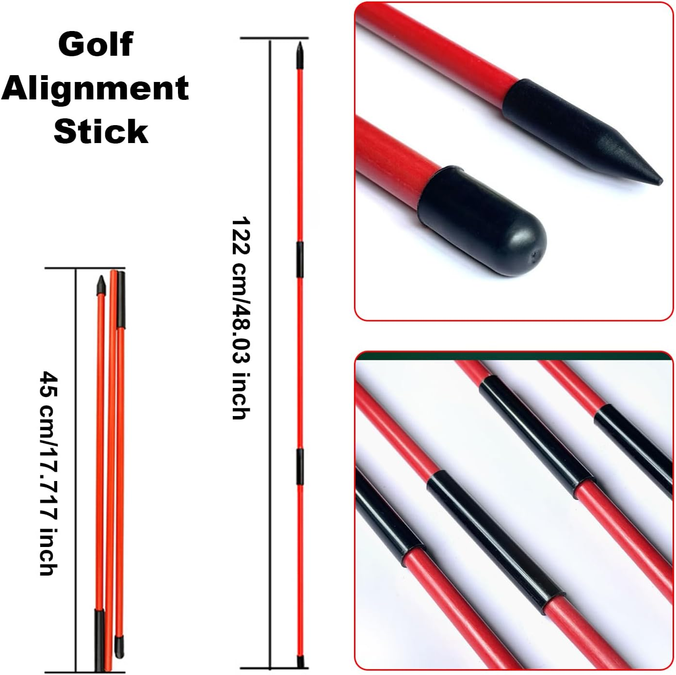 Taicols Golf Alignment Stick, 2Pcs Collapsible Golf Practice Rods, Full Swing Trainer Golf Indicator Posture Corrector with Clear Tube Case Portable Golf Training Equipment for Aiming Putting - Red image number 2