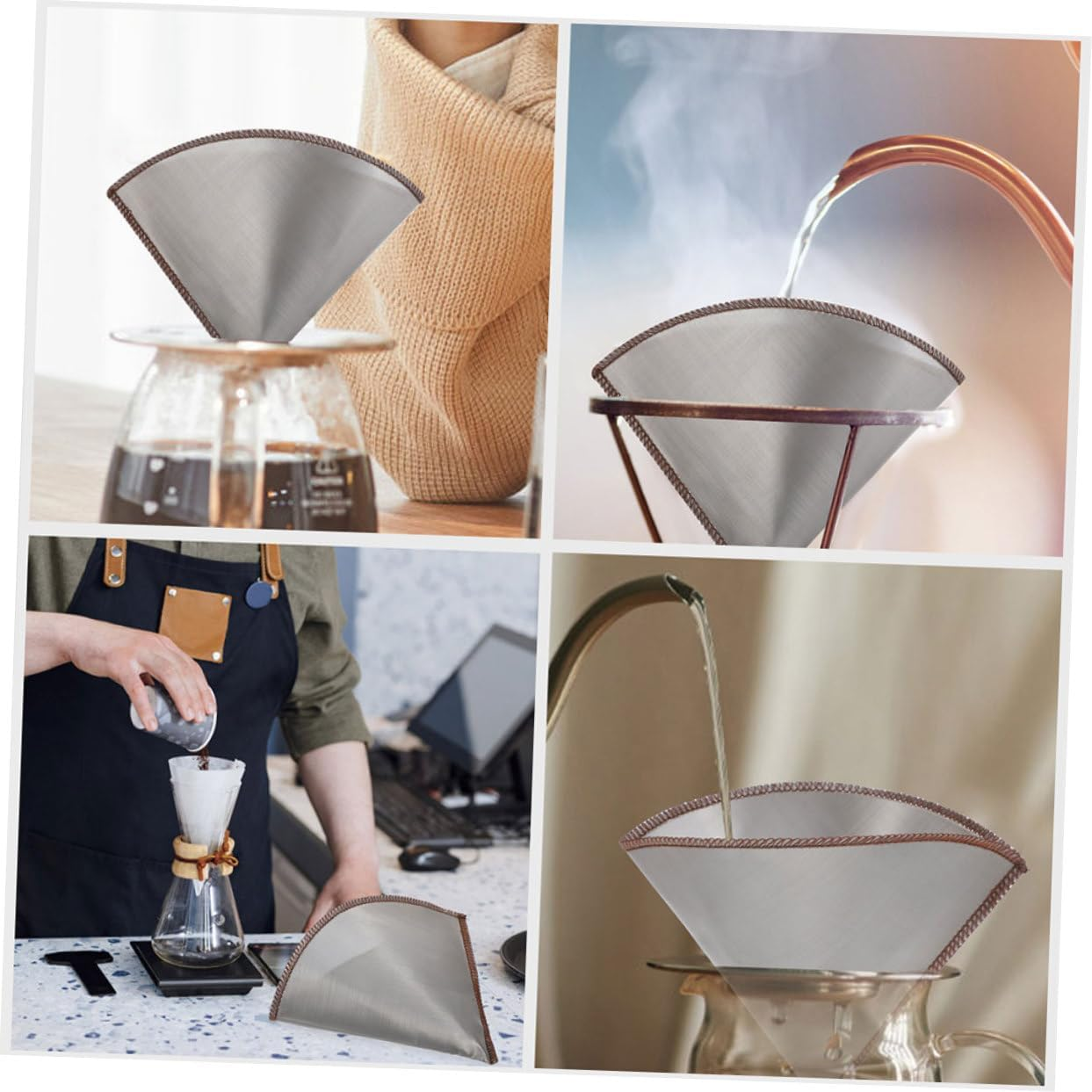 Happyyami 2Pcs Stainless Steel Coffee Filter Mesh Reusable Fine Strainer for Espresso Pour-Over Brewing Compatible with Cups Easy to Clean image number 2