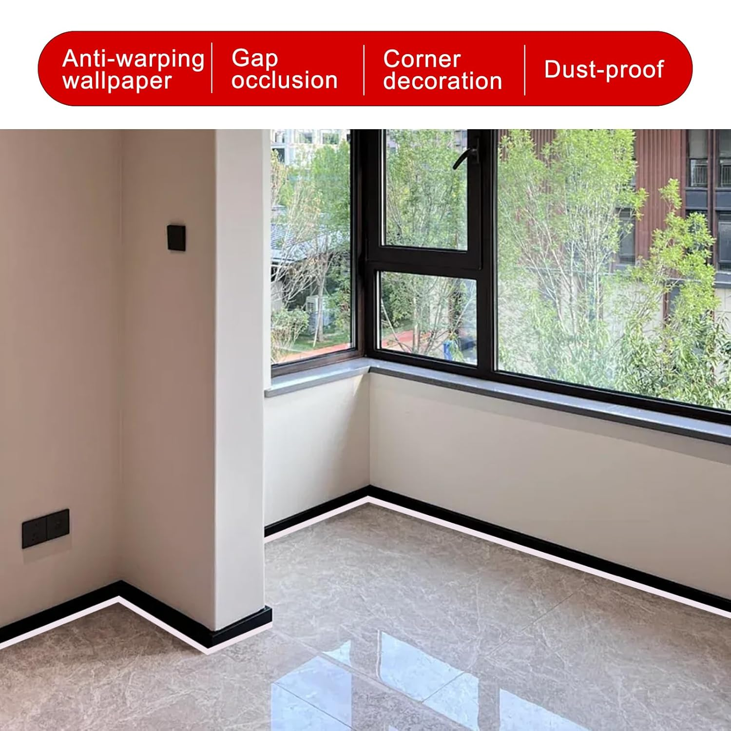 TECDW 3M Flexible Trim Caulk Strip, Quadrant Wall Molding Trim, Self-Adhesive Quadrant Trim, Peel and Stick Baseboard Trim for Wall Edge, Wall Corner, Floor, Tile Edge, Ceiling (12Mm X 9Mm) image number 3