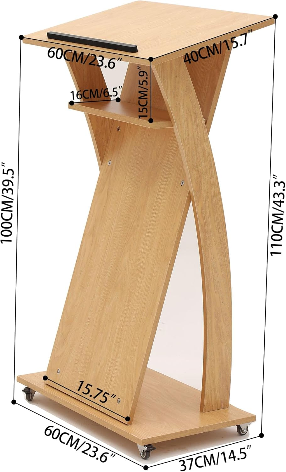 Xibolai Wooden Podium Stand Wheeled Lectern Oak Color 16MM Wood Board Elegant Design with Storage Wooden Pulpit for Restaurants Churches Seminars and Schools image number 3