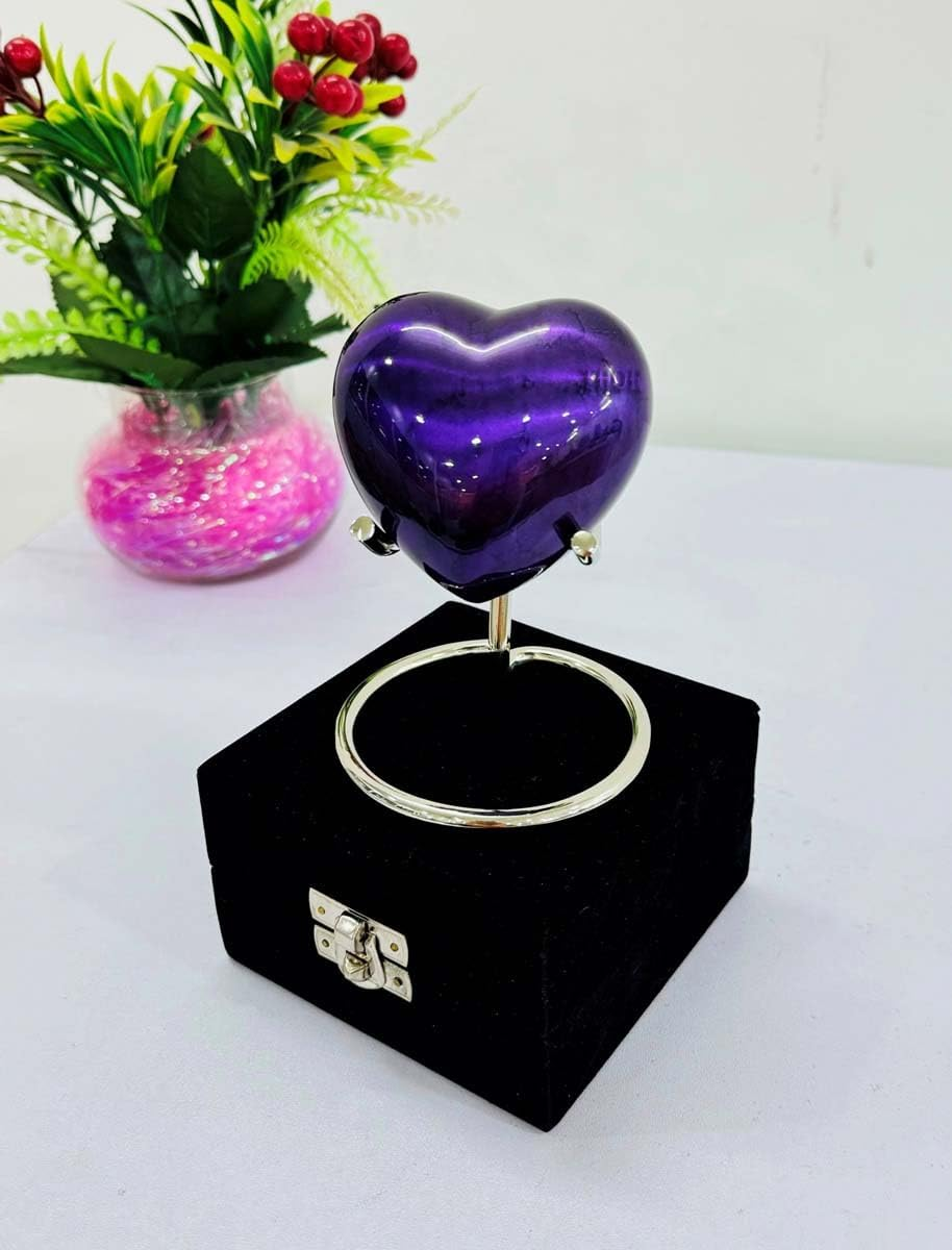 Purple Heart Cremation Urn - Small Keepsake with Box & Stand - Mini Heart Shaped Memorial Urn to Honor Your Loved One image number 1