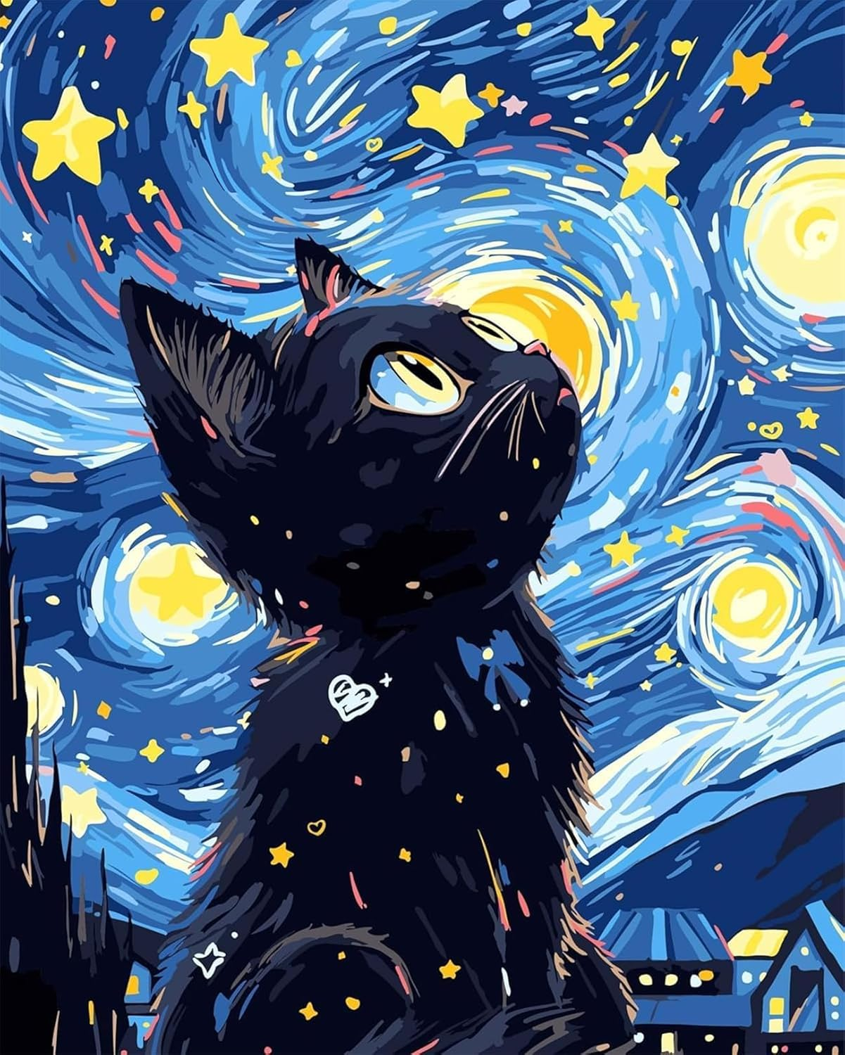 5D Diamond Painting Kits for Adult, Starry Sky Cat Diamond Art Kits for Beginners, DIY Full Drill Diamond Dot Gem Art Kits for Home Decor 12 X 16 Inch image number 2