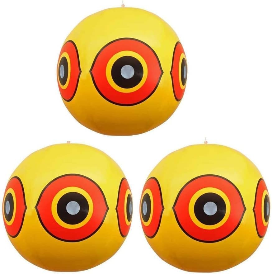3 Pack Bird Deterrent Eye Balloons, Reflective Bird Scarers with Eye Stickers, Hanging Bird Repellent Ball, Inflatable Balloons Pigeon Deterrent for Gardens(3 Yellow)