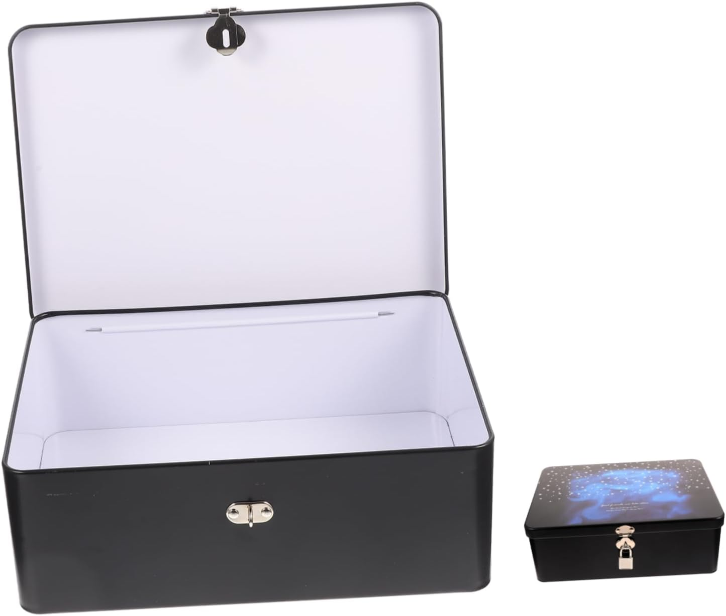 Vintage Large Tinplate Storage Box Lock and Key, Tinplate Container for Desktop Organization, Retro Metal Tin Case Suitable for Secure Storage and Small Items image number 4