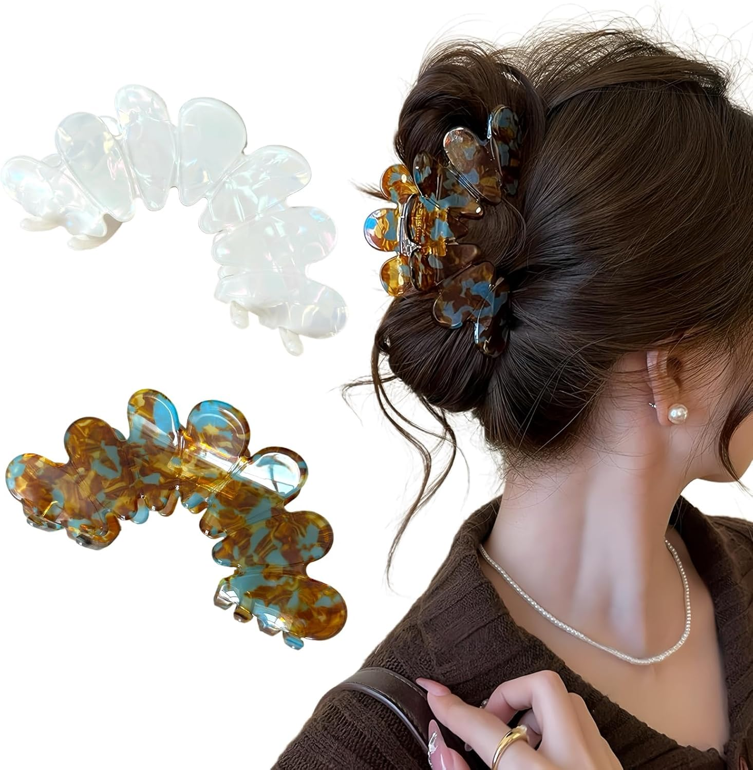 Ypkia Pack of 2 Hair Clips with Petals Large Acetate Hair Clips Women'S Elegant Hair Clips for Thick Thin Hair Accessories