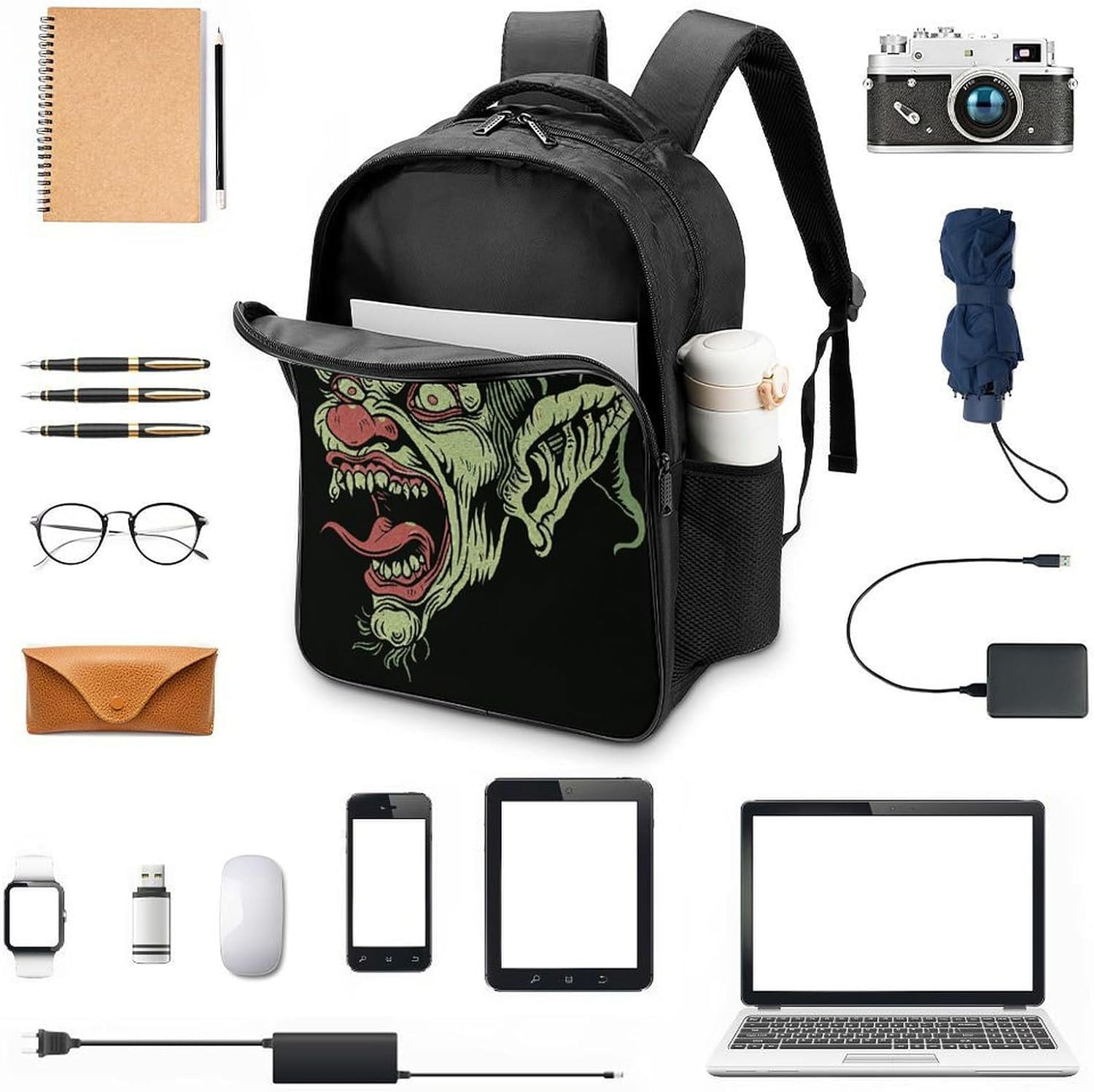 Dwrepo Green Gothic Style Backpack 16 Inch Laptop Backpack with Adjustable Shoulder Straps Casual Daypack for Men Women, Black, 40X28X16Cm, Travel Backpacks image number 3