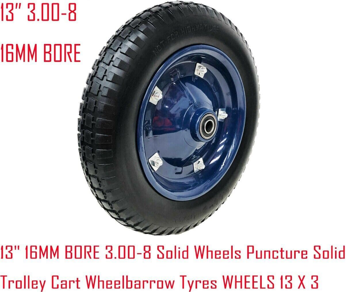 13" Solid Wheels Upgrade - Puncture Proof 13X3 3.00-8 Wheelbarrow Tyres - Metal Rim, PU Foam Filled Solid Air-Free image number 4