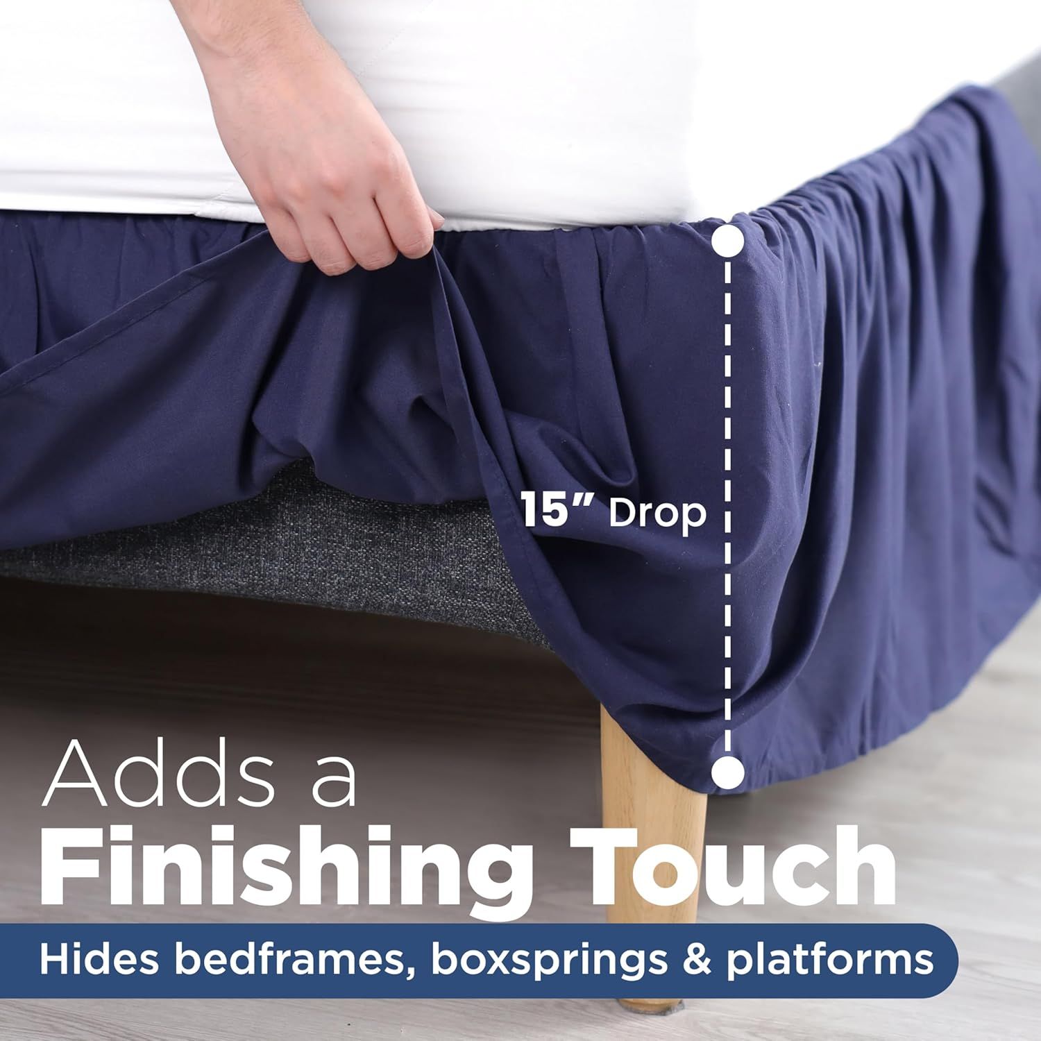 Martex Queen Ruffle Bed Skirt | Easy Fit Bed Skirts | Microfiber Bed Skirt | 15 Inch Drop | Hotel Quality Bedskirt | Navy image number 2