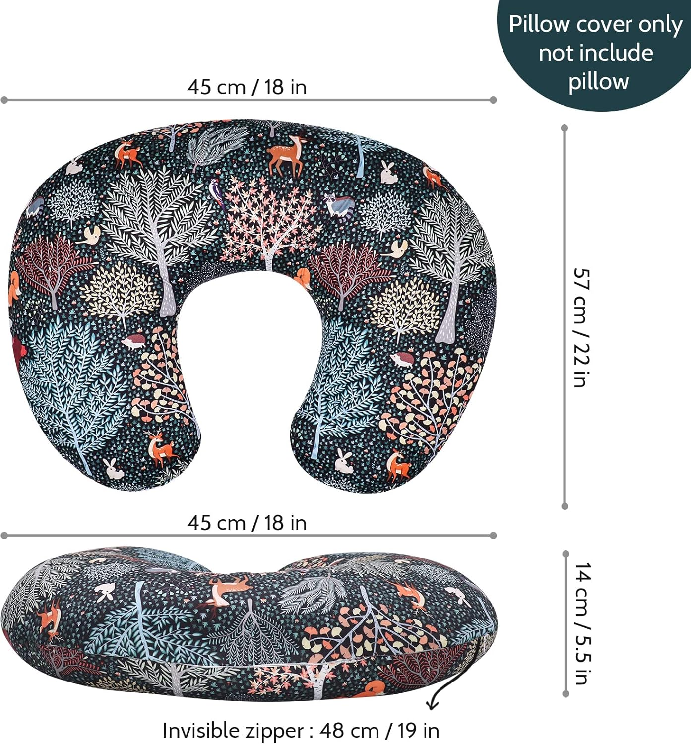 Baby Nursing Pillow Cover, Woodland Breastfeeding Pillow Slipcover Girls Boys, Nursing Pillow Case for Newborn, Soft Fabric Fits Snug on Infant, Washable and Breathable, Animals - Moon Star image number 3