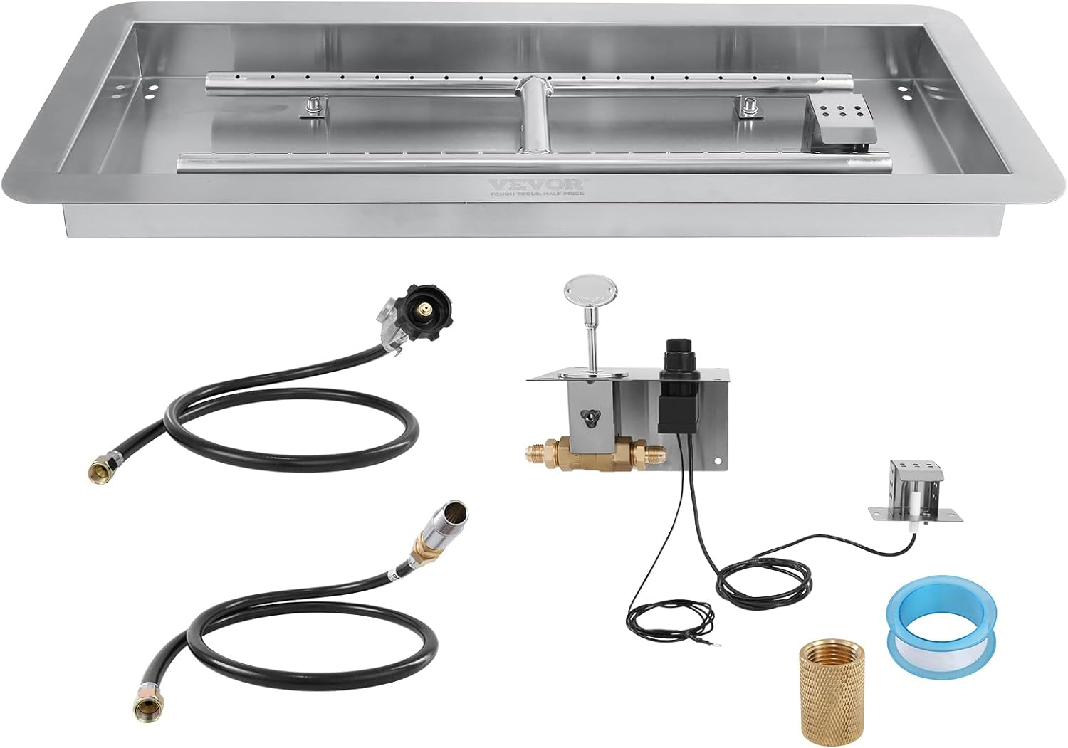 VEVOR 36 X 12 Inch Drop-In Fire Pit Pan, Rectangular Stainless Steel Fire Pit Burner Kit, Natural & Propane Gas Fire Pan 150,000 BTU with H-Burner for Indoor or Outdoor Use image number 6