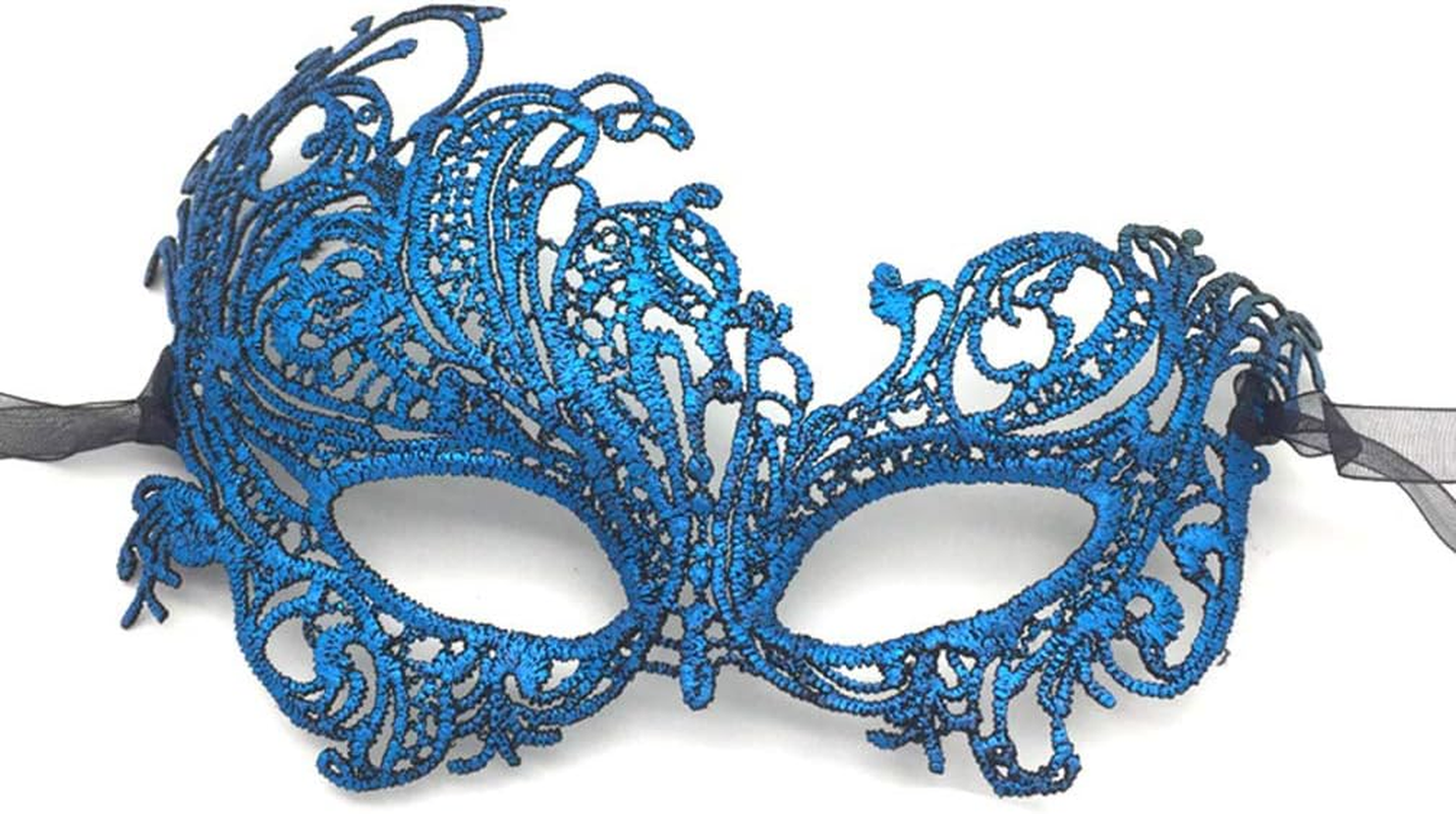 Imapo Masquerade Mask for Women, Mardi Gras Lace Masks, Cosplay Venetian Party Prom Ball Christmas Halloween Eye Lady Masks - Phoenix (Blue) image number 3