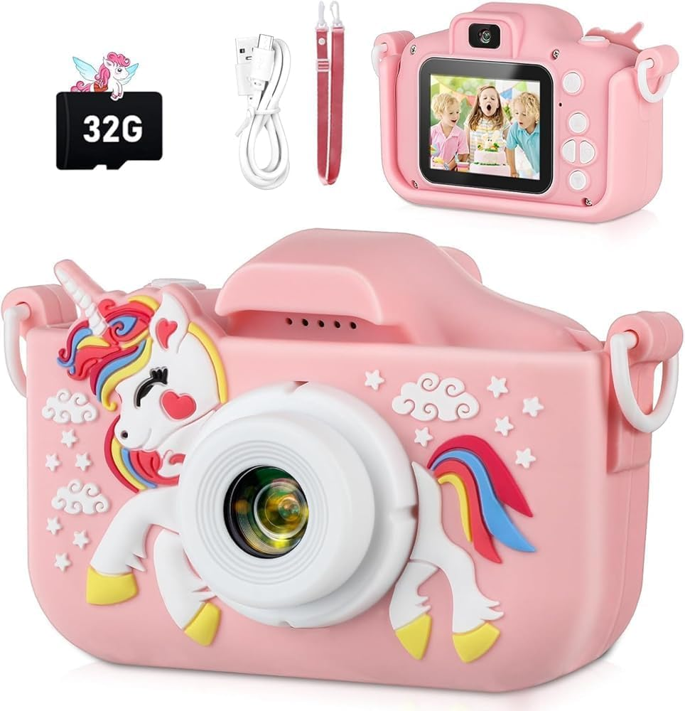 Kids Camera Toys for 3-12 Year Old Boys Girls Children, 1080P HD Portable Child Digital Video Camera with Silicone Cover, Chritmas Birthday Festival Gifts for Toddler with 32G SD Card (Astronaut Blue)