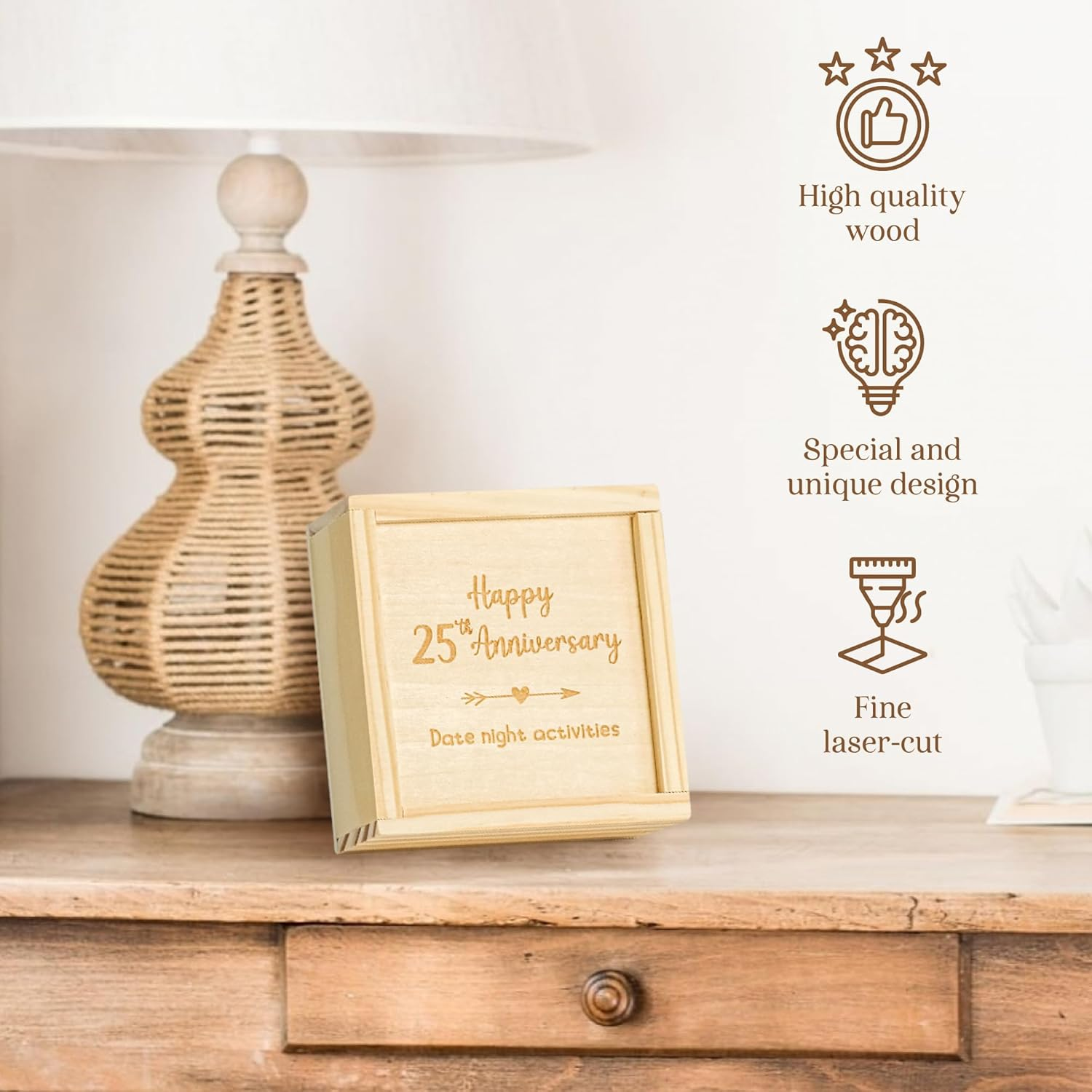 25 Year Anniversary Wood Gifts for Him Her - 25 Year Wedding Anniversary Keepsake Gifts for Wife Husband, Happy 25Th Anniversary Marriage Present for Men Women image number 4