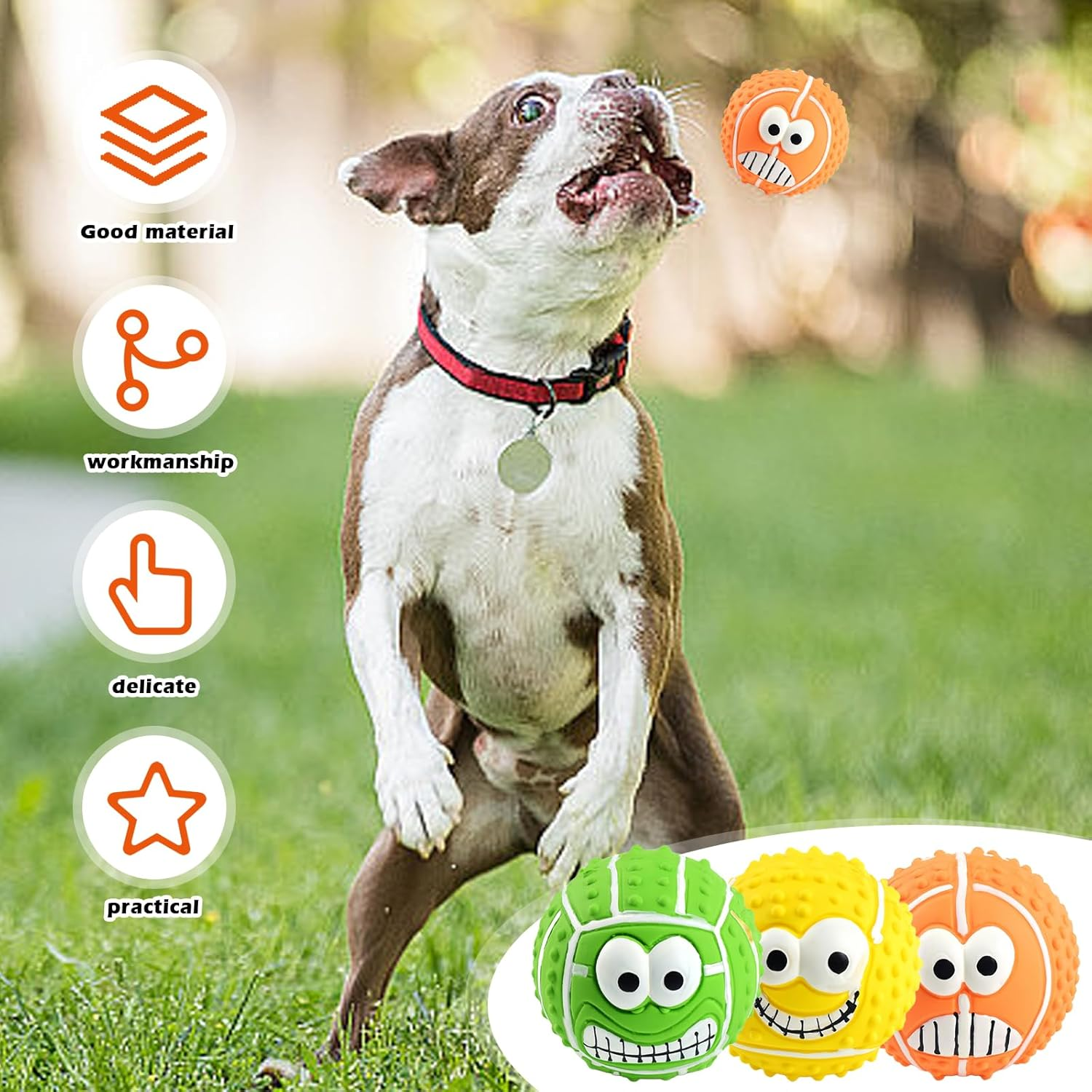 Vegena Squeaky Ball for Dogs, Pack of 6 Dog Balls, Indestructible, 8 Cm Dog Toy Ball, Durable Squeaky Dog Balls, Soft Latex Bouncy Fetch Balls for Large, Medium, Small Dogs image number 4