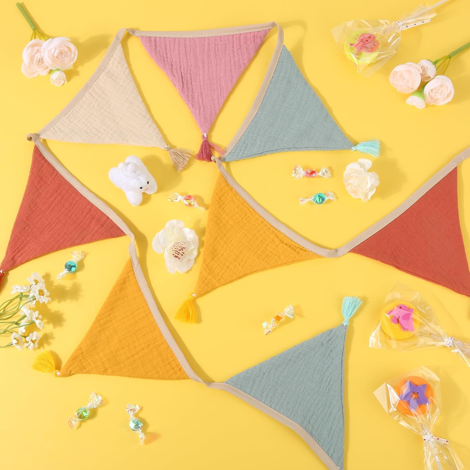 Children'S Room Decoration, 2.6M Triangular Fabric Bunting, Multicolor, Weatherproof, Ideal for Parties & Gifts