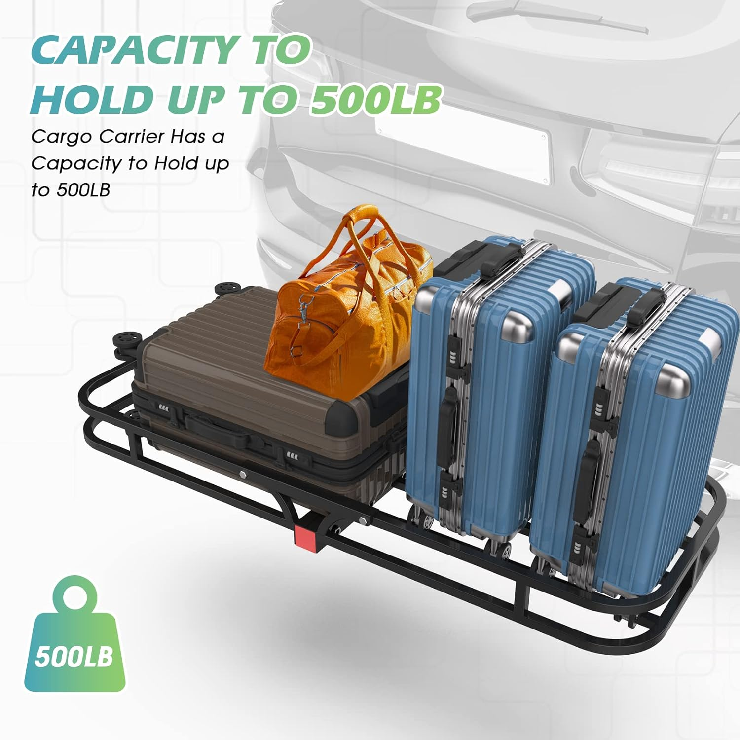 ADVWIN Cargo Rack Carrier 500 Lbs/227Kg 53 Inches Heavy Duty Capacity 2 Inch Receiver Luggage Basket Hitch Fold up for SUV Pickup Camping Traveling