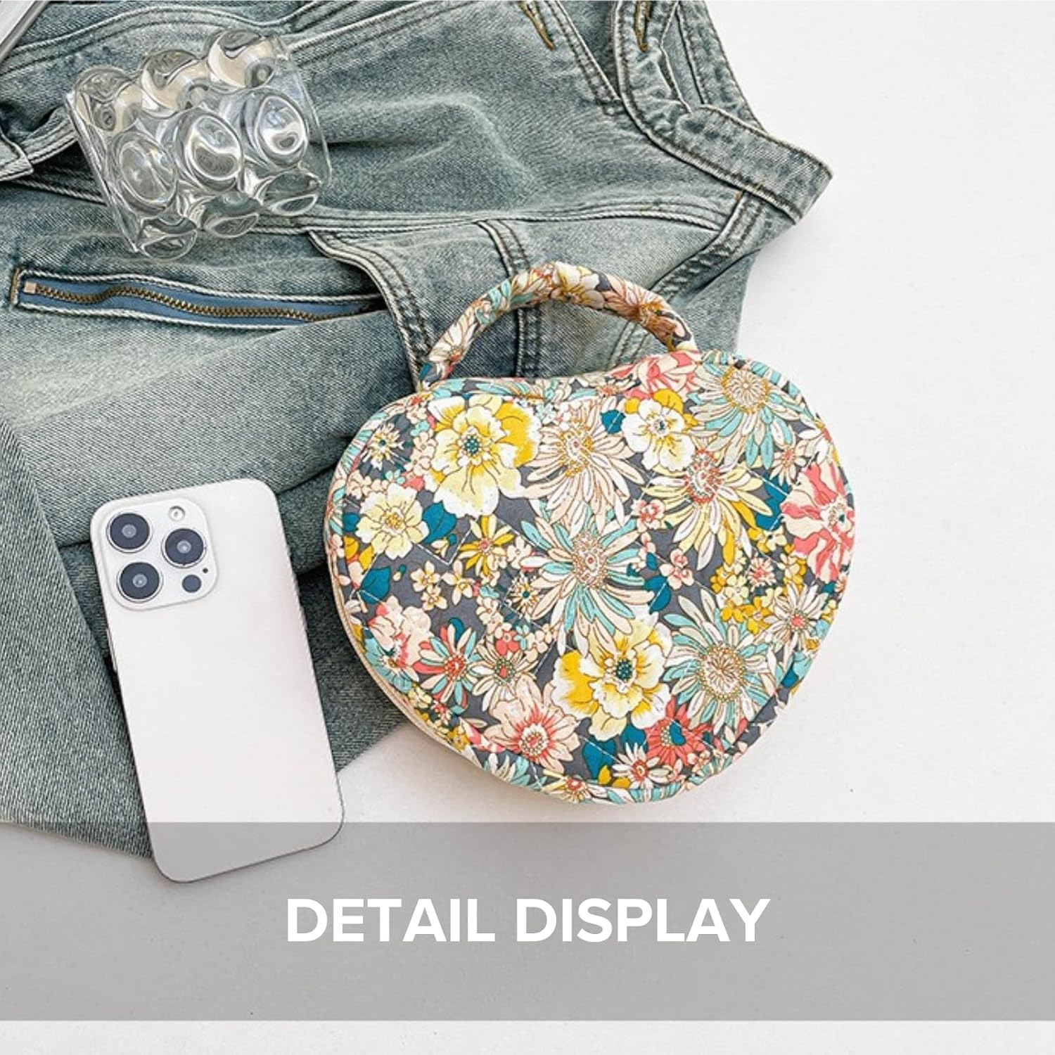 Cotton Makeup Bag for Women - Travel-Friendly Cosmetic Pouch with Soft Fabric - Blue Gourd image number 3