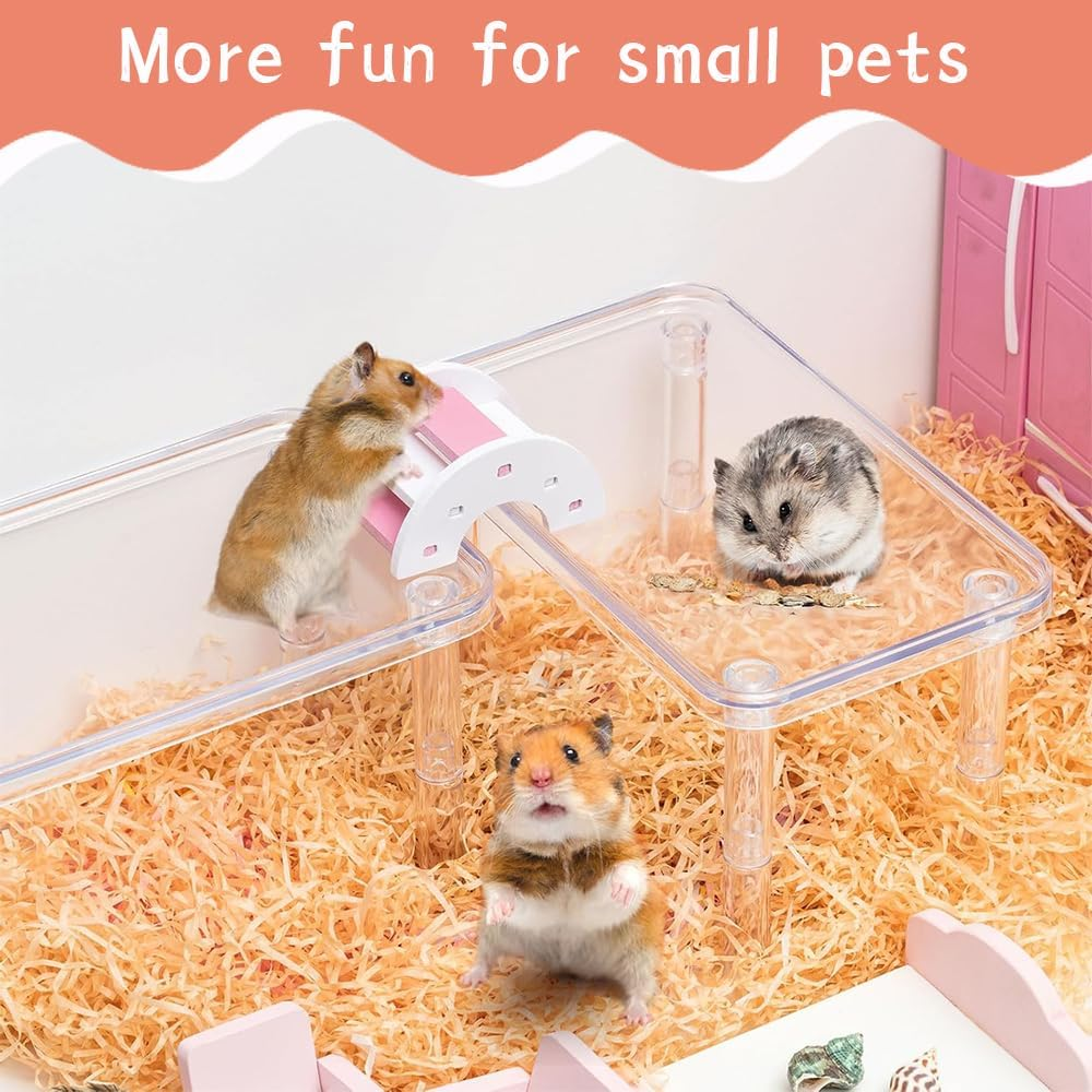 2 Sets Hamster Platform Cage Accessories, Small Pet Plastic Transparent Stand, Suitable for Gerbils, Mice, Chinchillas, Degus and Other Small Pets (Transparent) image number 4