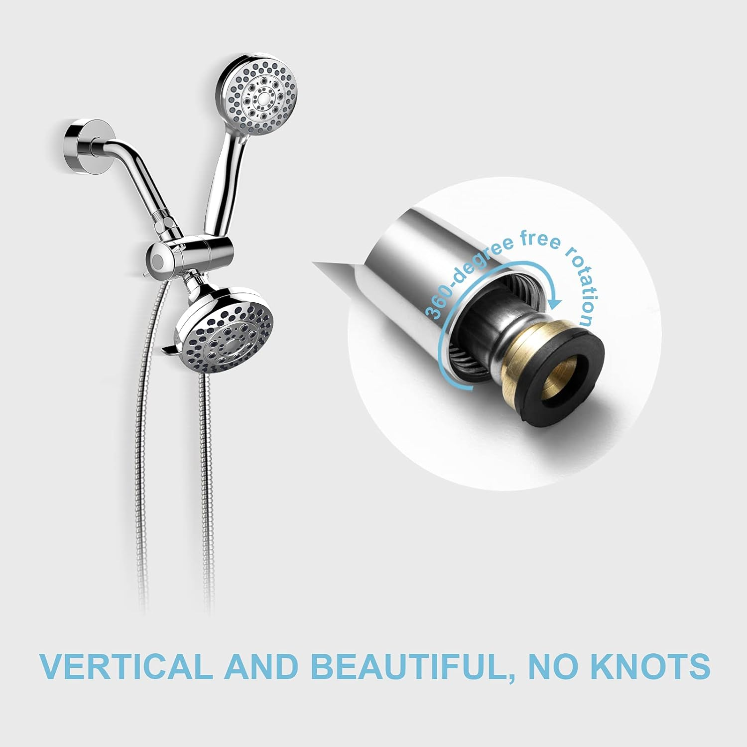 OFFO Shower Hose, 1.2M(48 Inch) Kink Free Stainless Steel Shower Hose Attachment Electroplating Handheld Shower Head Hose Flex Hoses Extension with Brass Insert & Nut for Pet Bathing Cleaning, Chrome image number 3