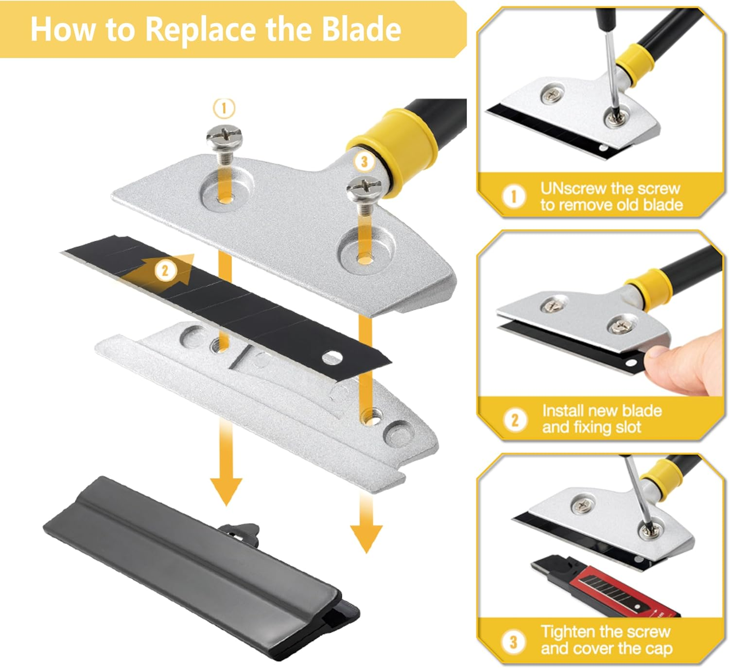 Heavy Duty Razor Blade Scraper with 30Cm Long Handle- Cleaning Scraper Tool - 10 Replacement Blades - Remove Paint, Stickers, Adhesives, Cement from Floors&Walls - Multi-Functional Scraping Cutter image number 4