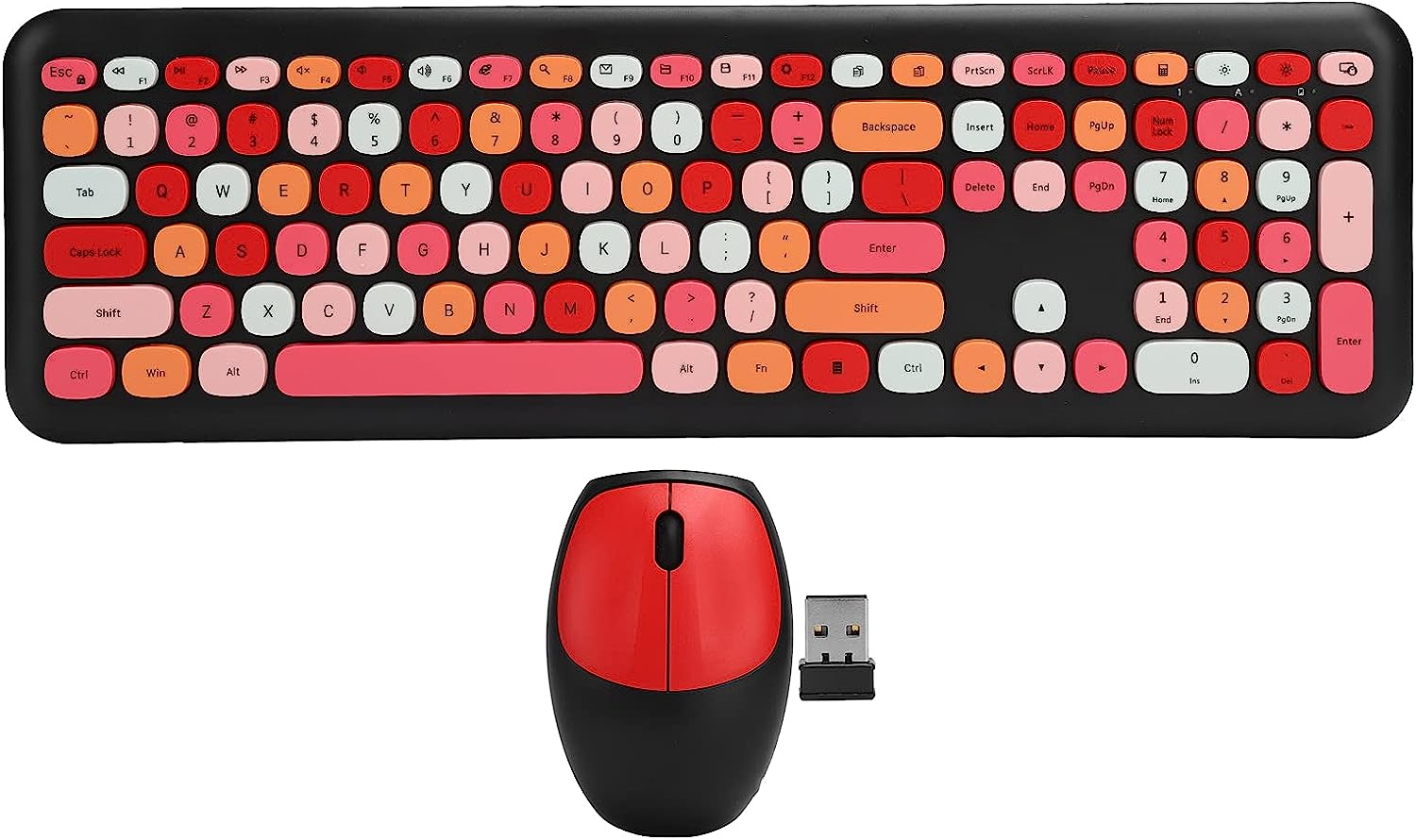 Wireless Keyboard and Mouse Combo, 2.4G Slim Full Size Colorful Keyboard Mouse Set, 110 Keys Cute round Retro Typewriter Keyboard for Computer, PC, Notebook, Laptop(Black) image number 5