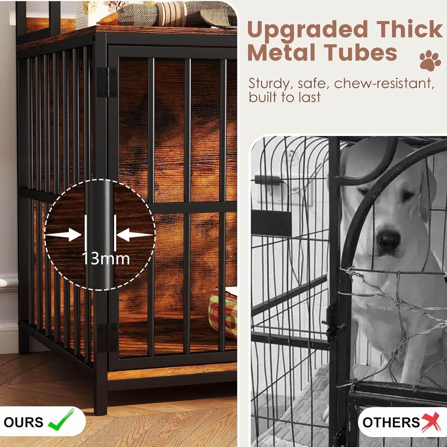 Costway Dog Crate Furniture W/Storage Shelves, Double Doors, Wooden Dog Kennel Table for Small & Medium Dogs, Heavy-Duty Chew-Resistant Wood Metal Dog Cage, Indoor Pet Furniture Dog House image number 5