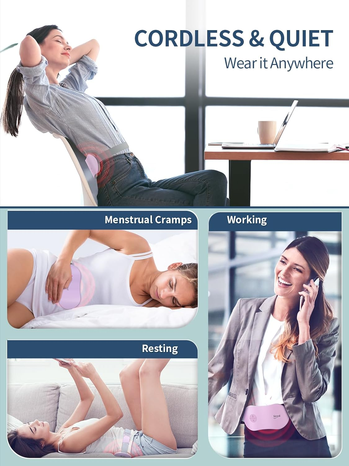 Slimpal Menstrual Heating Pad for Cramps, Portable Cordless Heating Pad for Period Pain Relief, Electric Wearable Heat Belt, Gifts for Women Girls, Purple image number 1