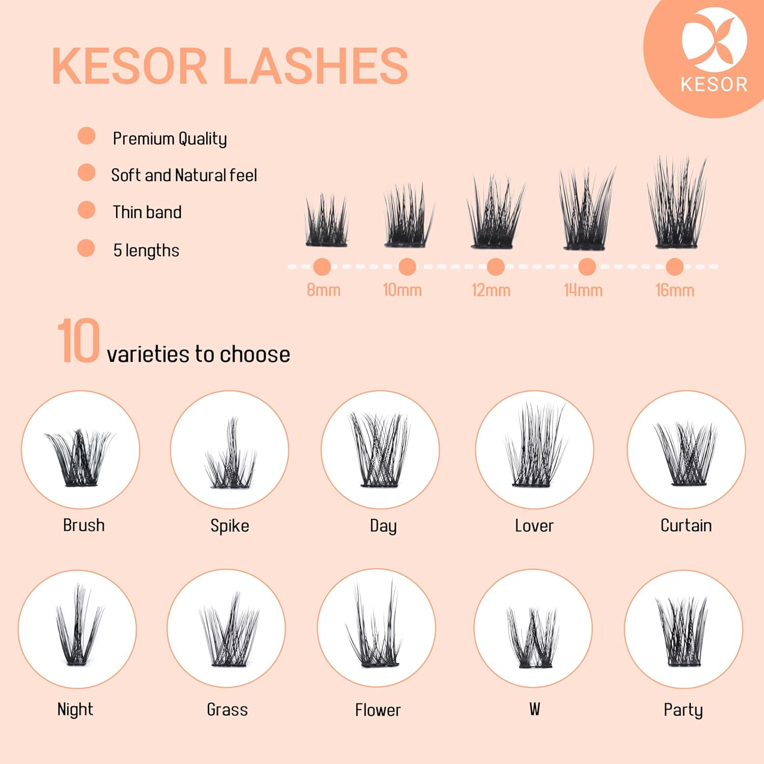 KESOR Lash Cluster DIY Extension Kit 168 Pcs 8-16Mm Premium Quality 2 Style, Bond, Sealant, Lash Applicator Tool, C Curl Mixed Natural & Volume Look in One Kit Soft Thin Band (8-16Mm at Home Kit) (Day X Night)