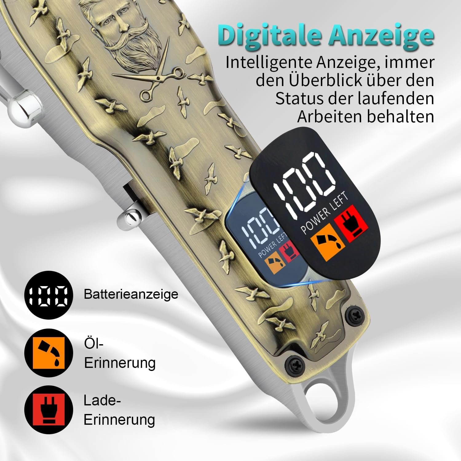 HIENA PRO Professional Hair Clippers for Men, Cordless Complete Hair Trimmer, Beard Trimmer Set, USB Rechargeable Electric Hair Cutting Kit with 8 Guide Rails and LED Display