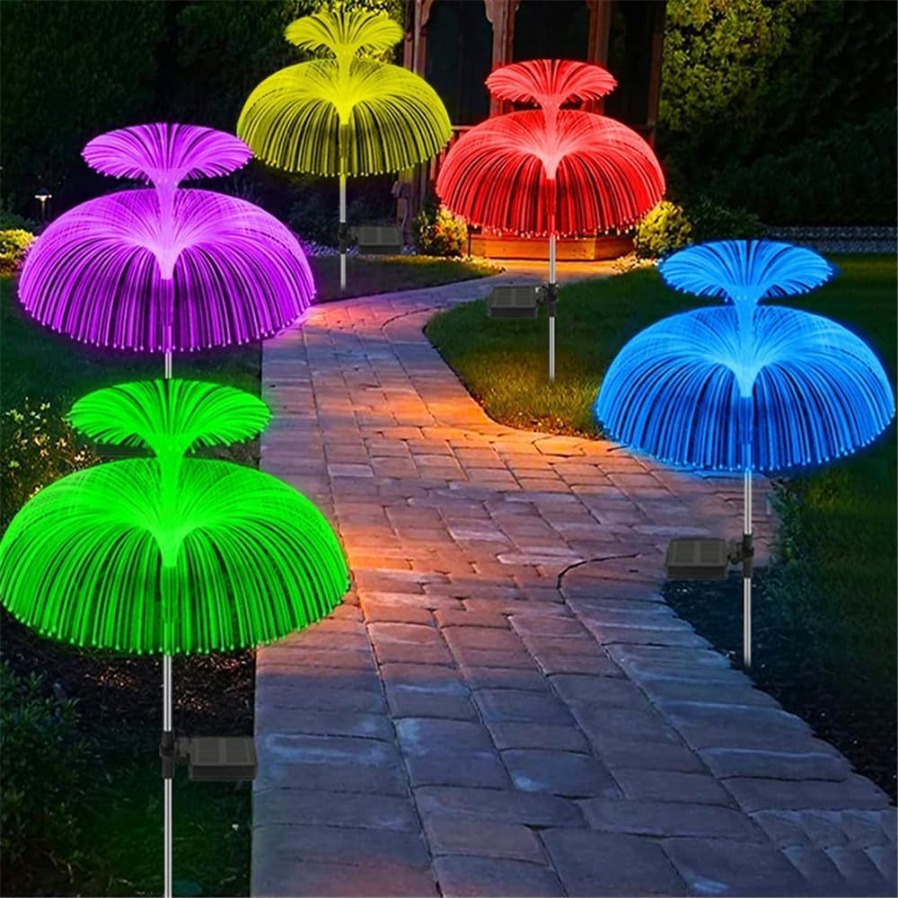 2Pakc Solar Garden Lights Layer Jellyfish, Star & Butterfly Solar Lights, 7-Color Changing Waterproof Outdoor LED Stakes for Garden, Yard, Patio, Walkway, Lawn, Pool, Parties, Christmas, Weddings image number 5