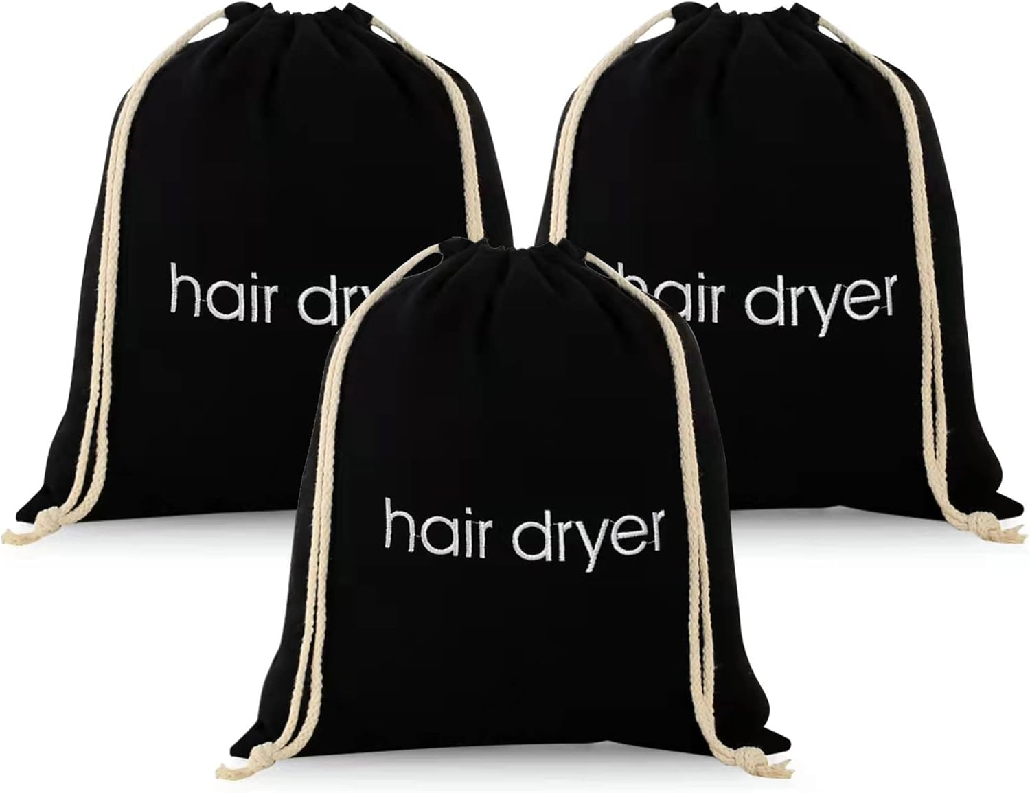 ERKXD 3 | 6 | 8 Pack Hair Dryer Bags Drawstring Bag Container Hairdryer Bag for Travel Bathroom (3 PCS, Black) image number 1