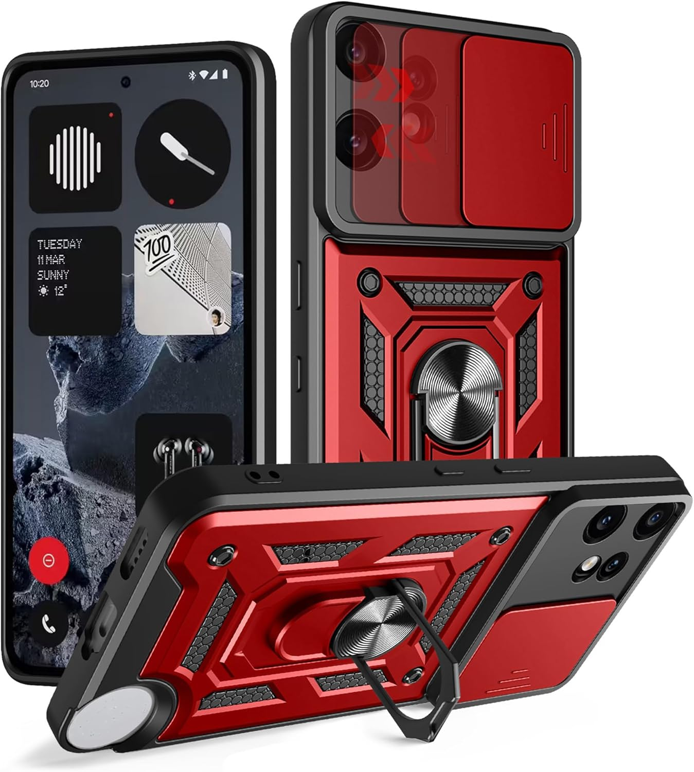 BOKYAS Armor Case for Nothing CMF Phone 2 Pro with Slide Camera Protection Cover and Ring Stand [Mobile Phone Case Compatible with Car Magnet] Military Shockproof Case, Blue