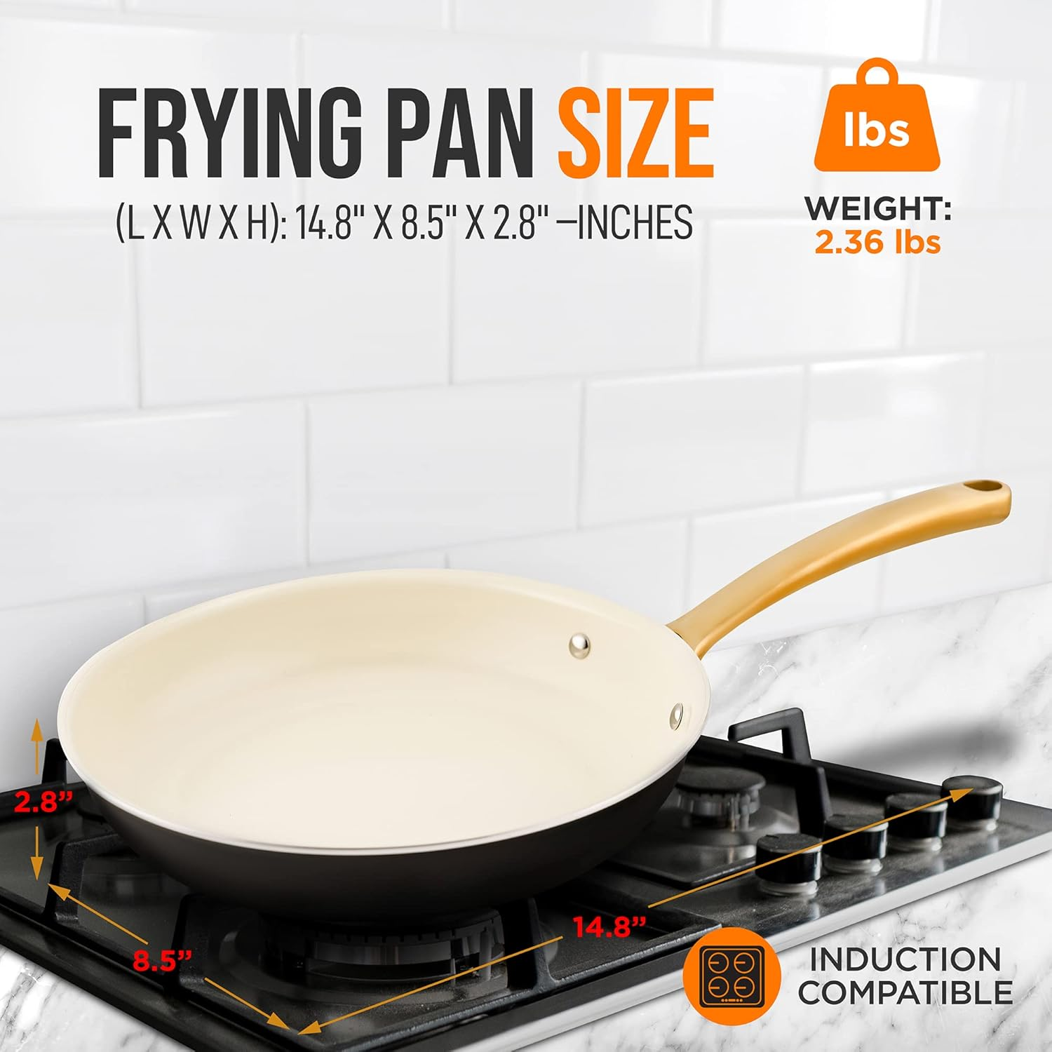 Nutrichef 8&rdquo; Small Fry Pan - Professional Home Cookware Small Skillet Nonstick Frying Pan with Golden Titanium Coated Silicone Handle, Ceramic Coating, Stain-Resistant and Easy to Clean image number 4