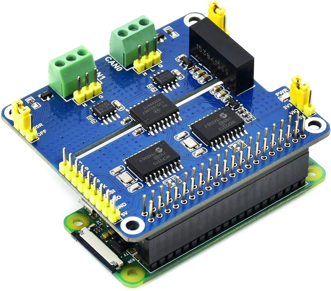 Waveshare 2-Channel CAN Bus Expansion HAT for Raspberry Pi MCP2515 + SN65HVD230 Dual Chips Solution