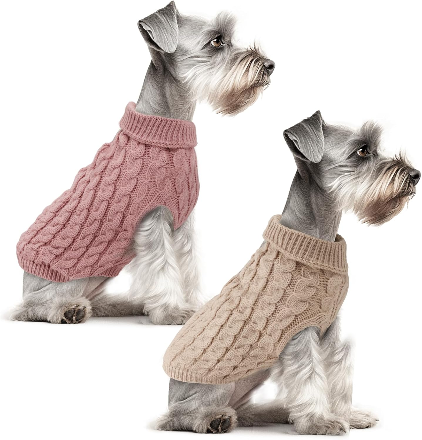 Fiohiros Dog Sweater Knitted Turtleneck, Warm Winter Dog Jumpers Cute, Dog Coat Apparel Puppy Twist Striped Vest Dog Clothes for Dog Cat (Beige+Black, S)