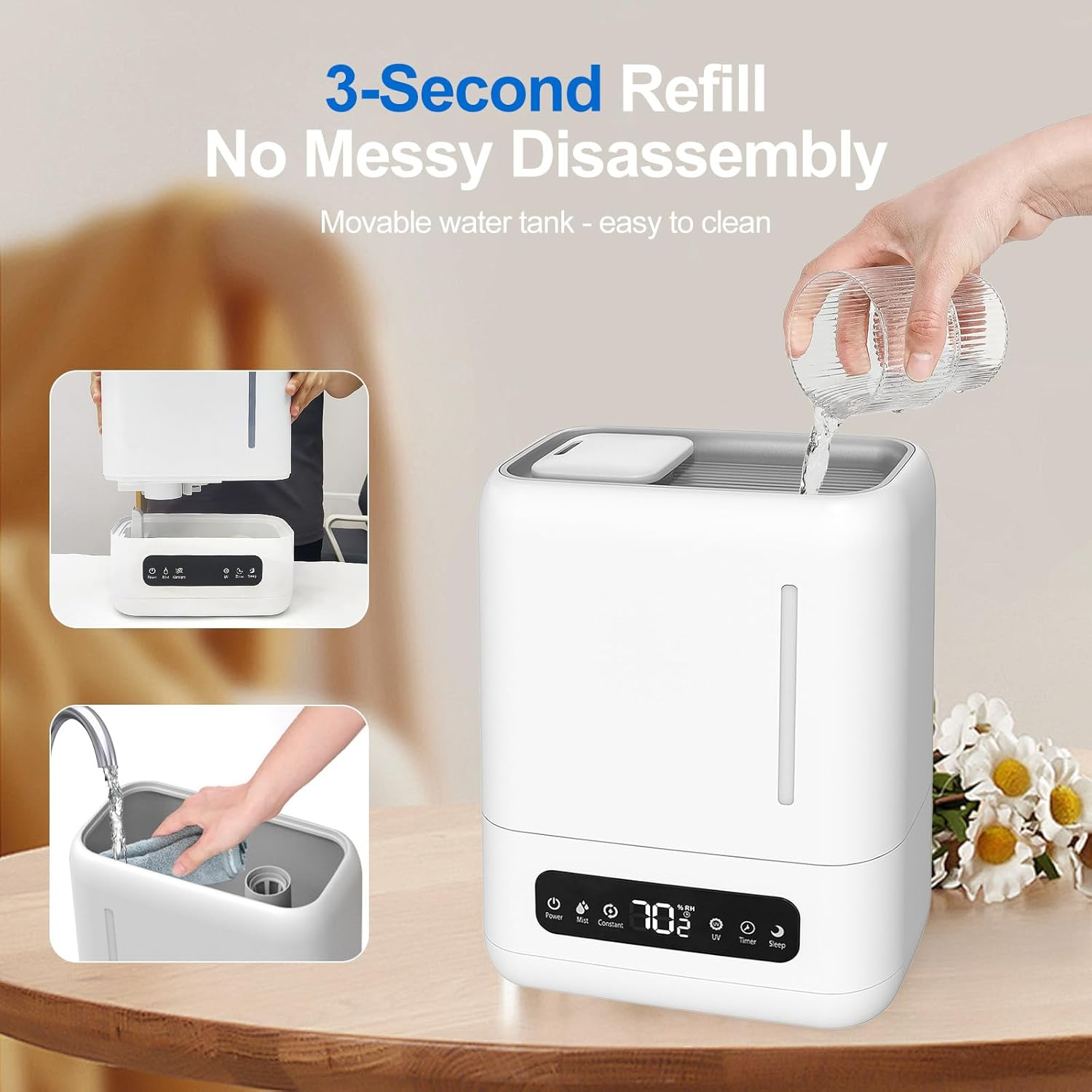 Oolong 4L Air Humidifier for Large Rooms - Top Fill, Remote Control, Quiet Sleep Mode, Adjustable Humidity for Baby Nursery, Bedroom image number 1