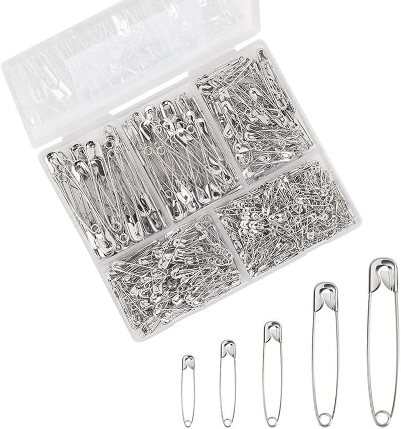 CJESLNA Safety Pins Assorted, 300 Pack Safety Pins, 5 Different Sizes Heavy Duty Safety Pin, Safety Pins Bulk, Small Large Safety Pins for Clothes, Sewing, Arts, Crafts（Silver） image number 5