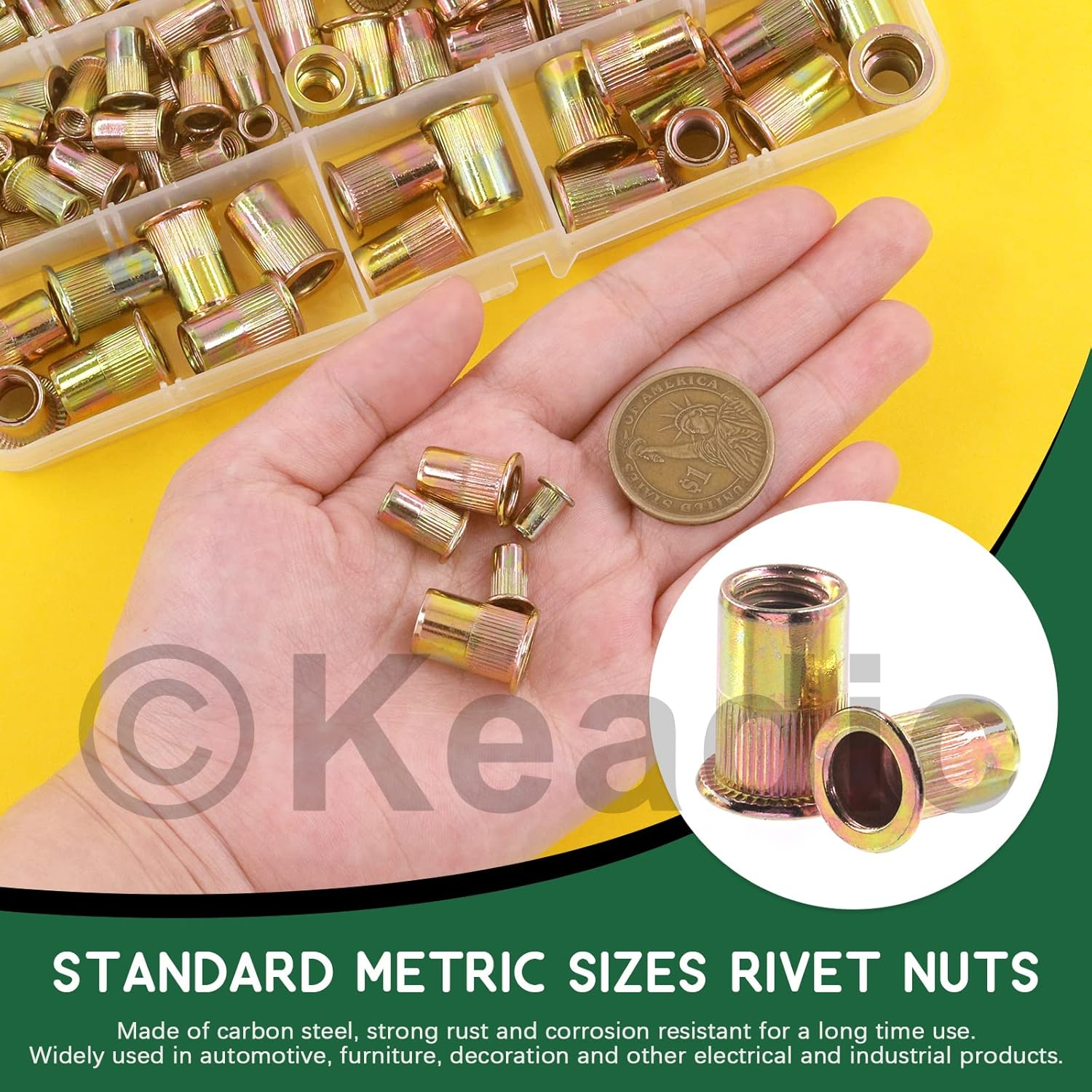 Keadic 156Pcs Heavy Duty Hand Rivet Tool Nut Setter Kit Contains Nutsert Tool with 5Pc Metric Interchangeable Mandrels and 100Pcs M3/M4/M5/M6/M8 Threaded Rivnuts for Automotive Furniture image number 3