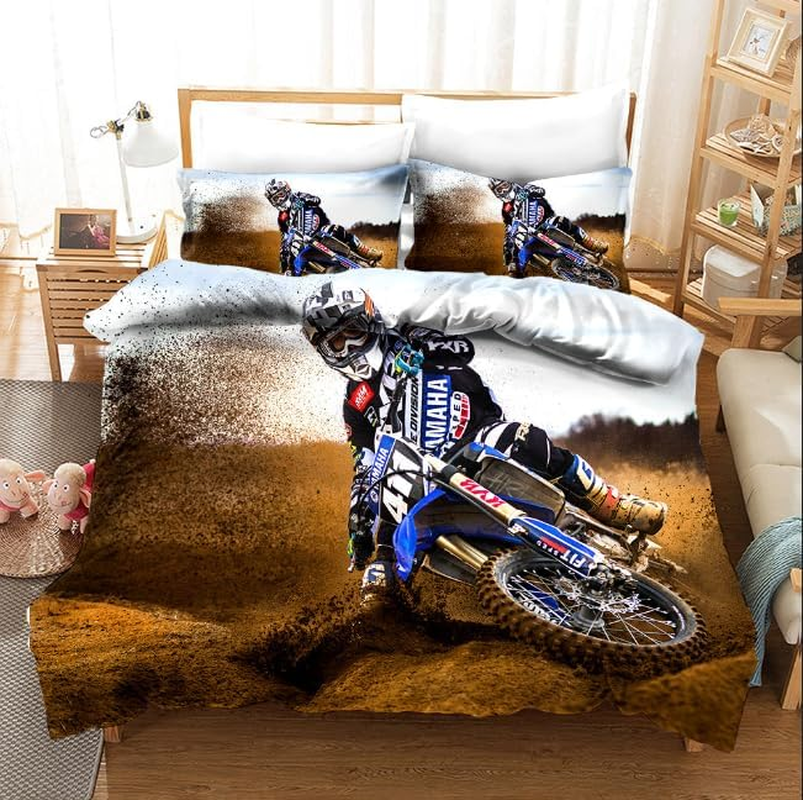3D Off-Road Racing Quilt Cover Set Bedding Set with Pillowcases, Single/Double/Queen/King Size (Single) image number 1