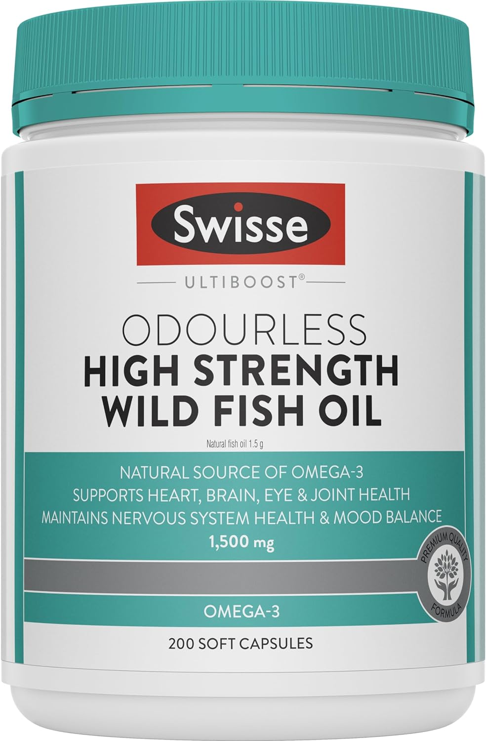Swisse Ultiboost High Strength Odourless Wild Fish Oil - for Heart, Brain, Eye & Joint Health Support - 200 Capsules