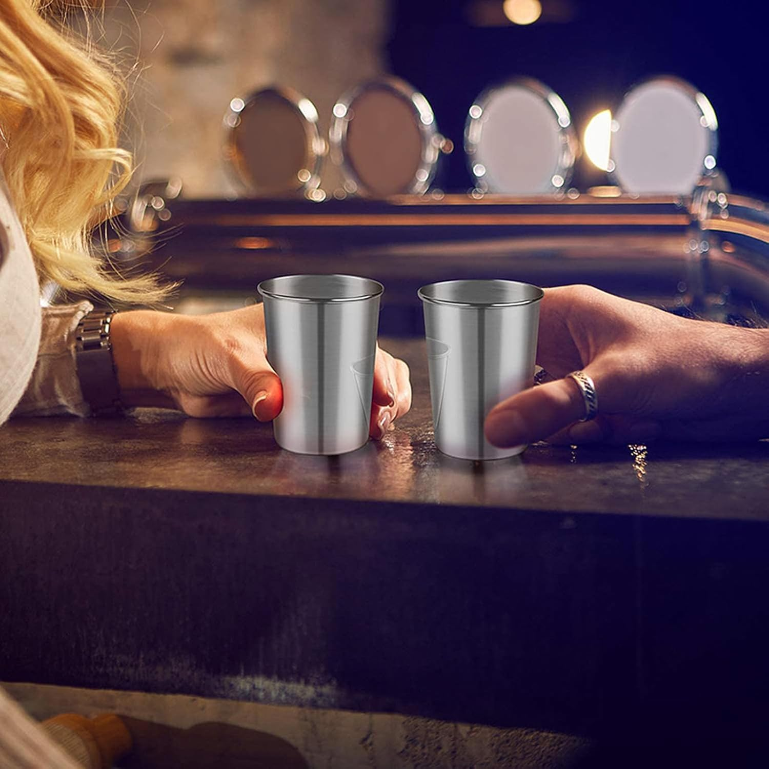 Pack of 2 Stainless Steel Mugs, Stackable Stainless Steel Water Cup, Suitable for Family, Camping, Picnic, Travel, Barbecue, Hiking Etc. (350 Ml) image number 6