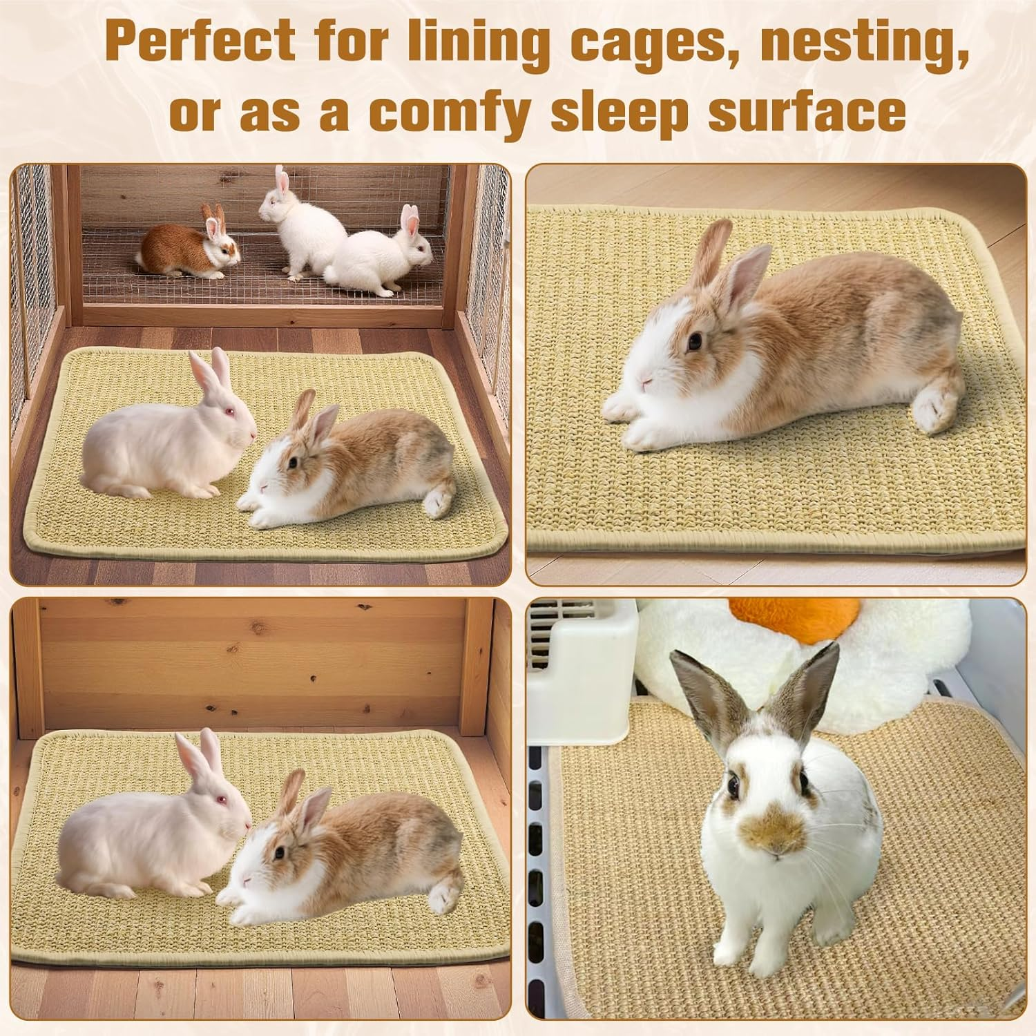 Set of 2 Scratching Mats for Rabbits Made of Natural Sisal, Chew Toy & Sleeping Mat for Cages, Claws & Dental Care, Breathable Nesting Mat for Rabbits, Rabbits & Small Animals, 30 X 40 Cm