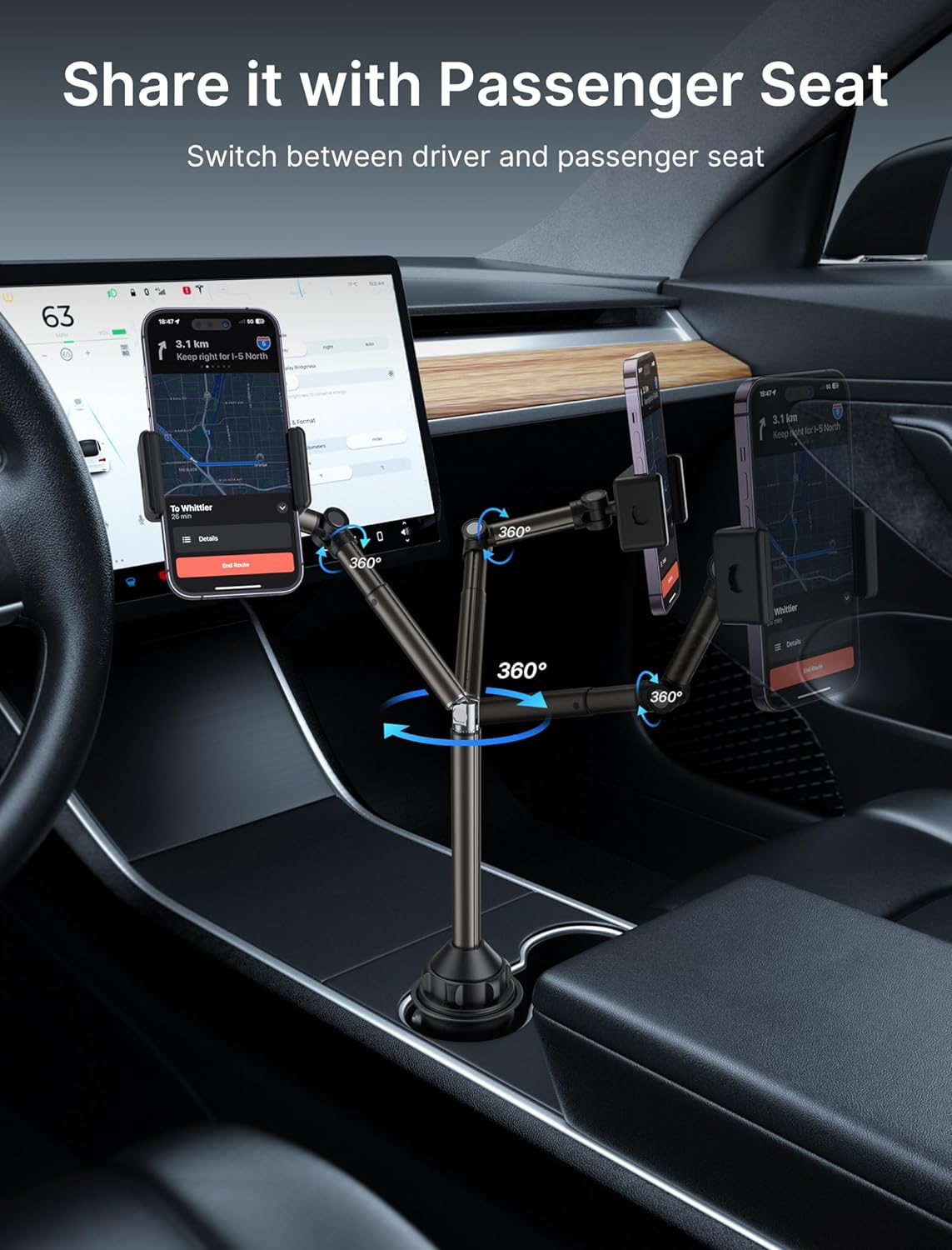 JSAUX Car Cup Holder Cellphone Mount, Metal Long-Arm Ultra Stable Phone Holder for Car Cupholders - Adjustable Compatible with Iphone 16 15 Pro Max 13 12 11, Samsung Galaxy S24 S23 Ultra, Pixel image number 6