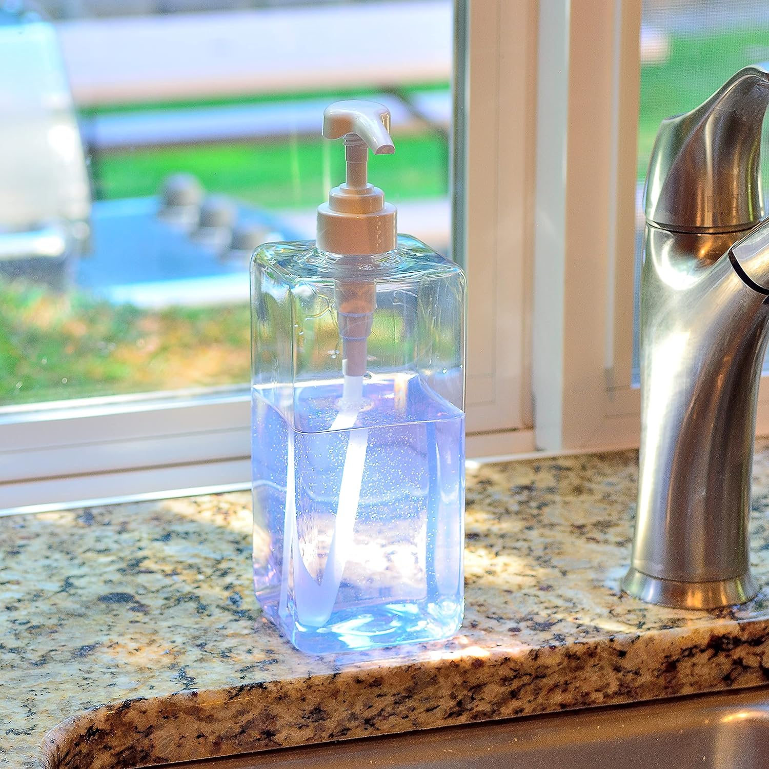 Youngever 3 Pack Pump Bottles for Shampoo 32 Ounce (1 Liter), Square Empty Shampoo Pump Bottles, Plastic Cylinder with Lockdown Leak Proof Pumps