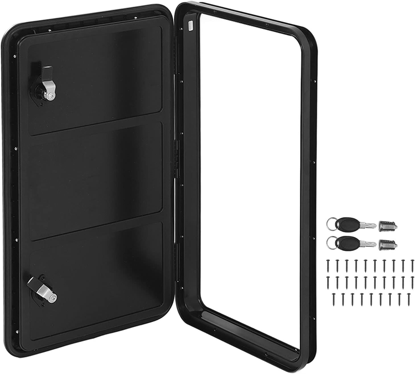 RV Access Door, 380X675Mm RV Baggage Door with Double Lock and Key, 180 Degree Wide Opening Angle, Weatherproof Design, Deck Access Hatch for RV, Trailer, Yacht (Black) image number 4